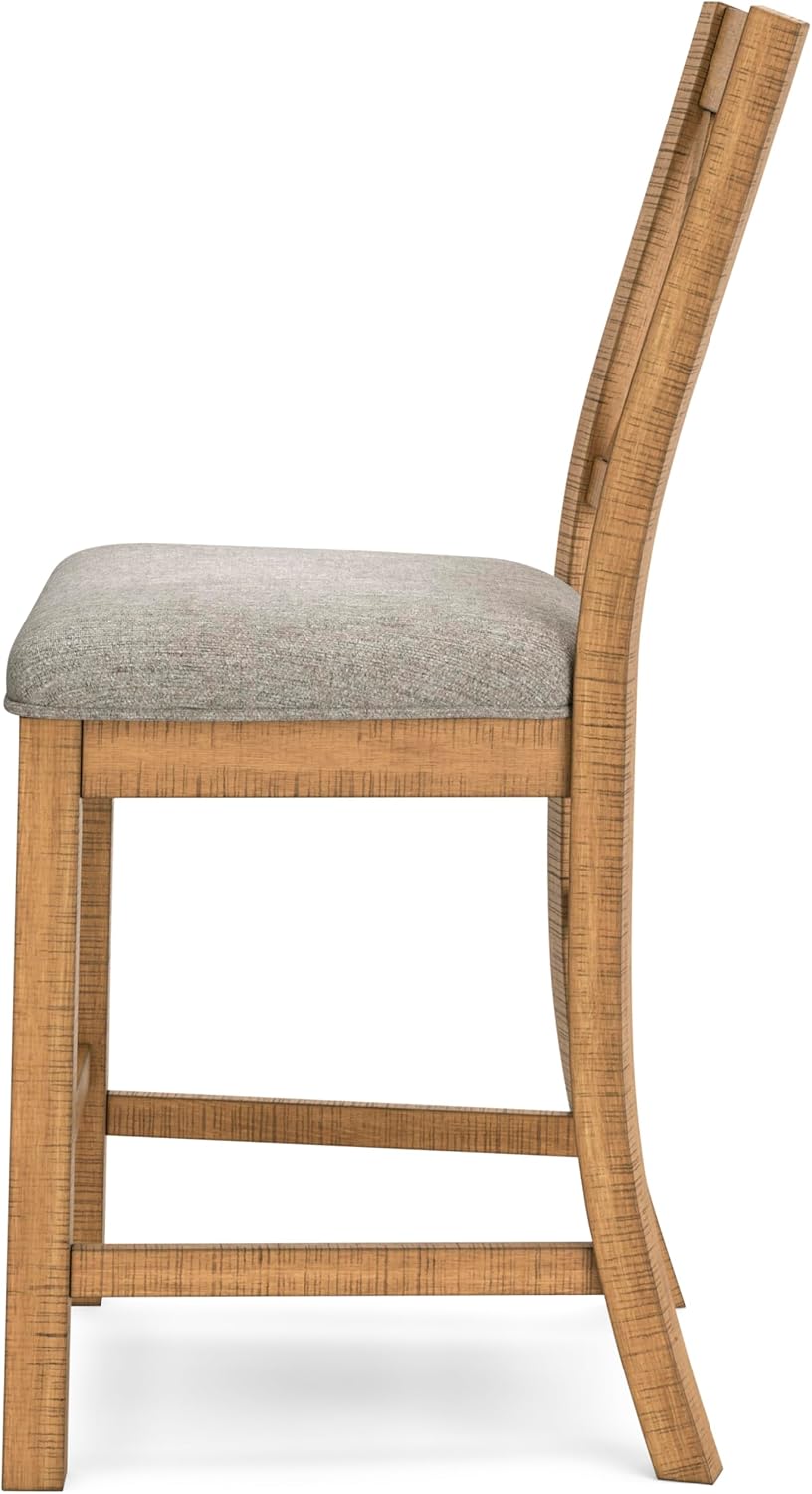 Signature Design by Ashley Havonplane Rustic Armless 25.63" Counter Height Upholstered Bar Stool with Foot Rest, Set of 2, Light Brown & Light Gray