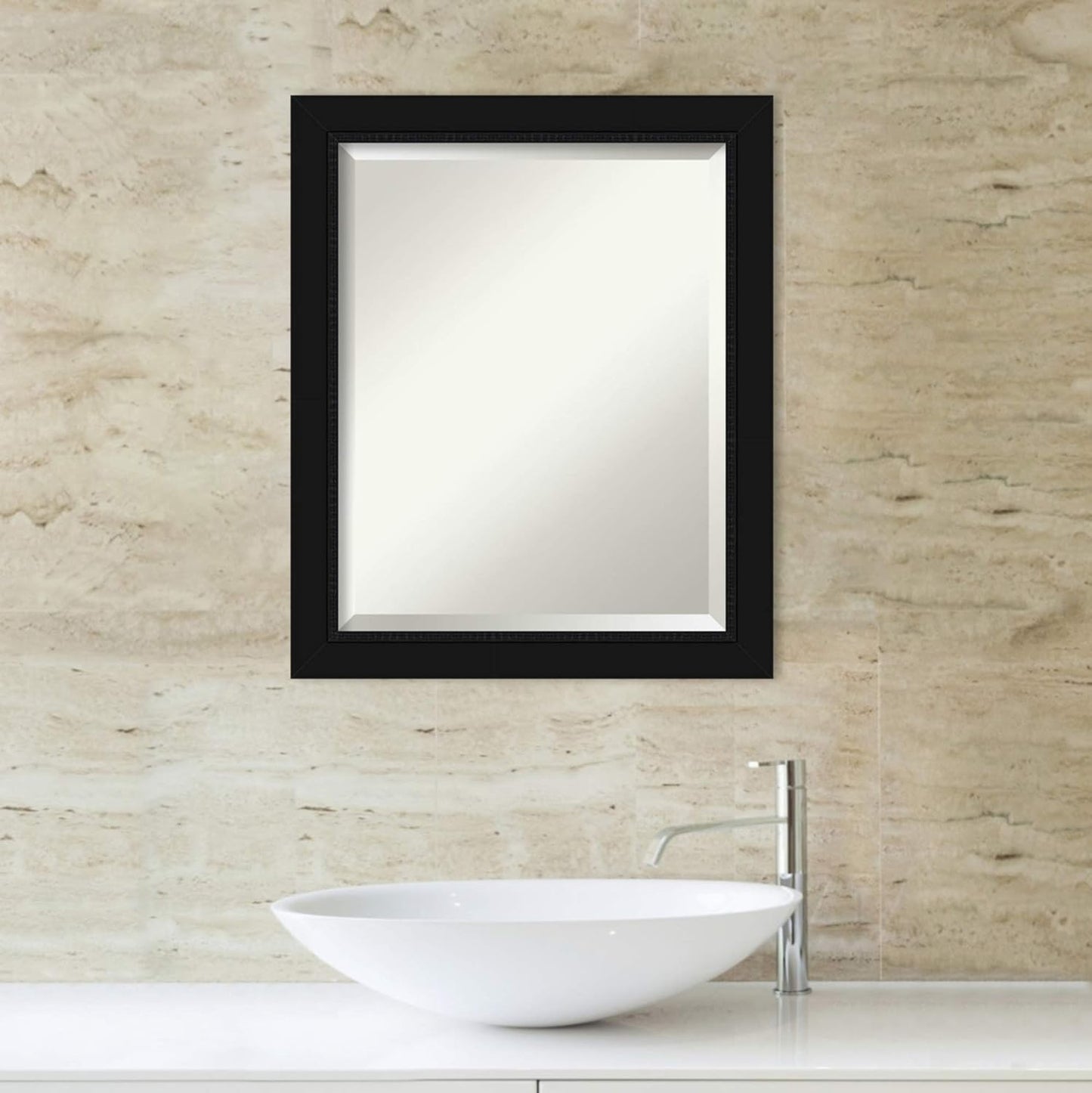 Amanti Art Black Bathroom Mirror for Over Sink, 23x19 Avon Black Rectangle Vanity Mirror, Small Casual Frame, Hangs Horizonally and Vertically, Bathroom Wall Decor, Beveled Edge