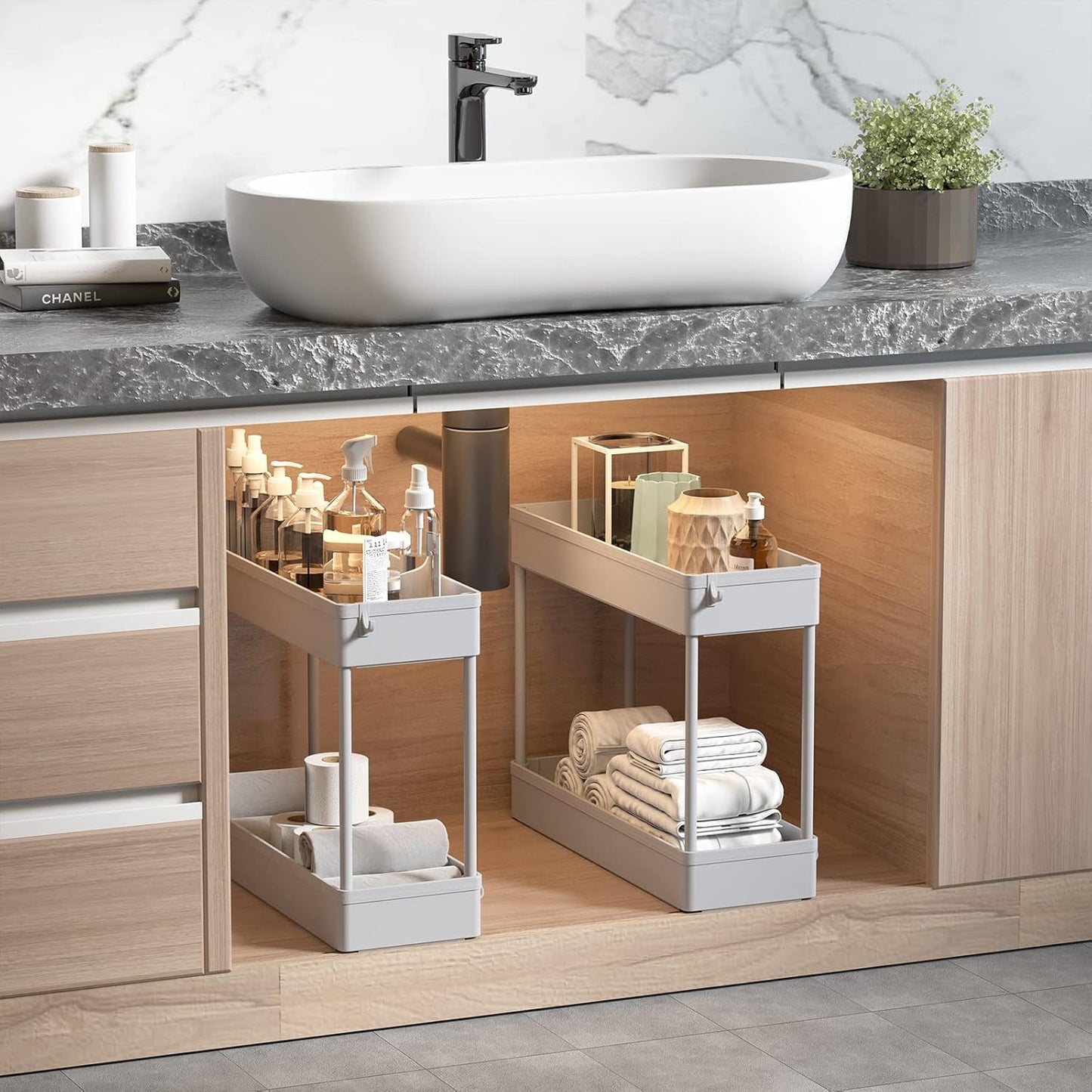 SOLEJAZZ Slim Rolling Storage Cart with Wheels 4 Tier Skinny Bathroom Storage Organizer Narrow Shelf Unit Thin Laundry Room Utility Cart for Bedside Kitchen Office Next to Fridge Small Places, Gray