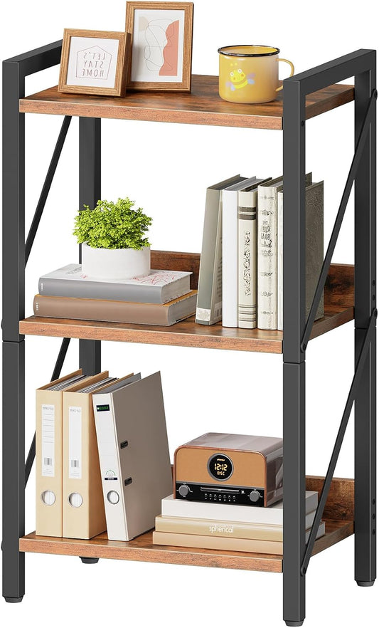 HOOBRO Bookshelf, 3-Tier Industrial Bookcase, Book Shelf Storage Organizer, Small Bookshelf with Metal Frame for Living Room, Bedroom, Home Office, Kitchen, Rustic Brown and Black BF71SJ01