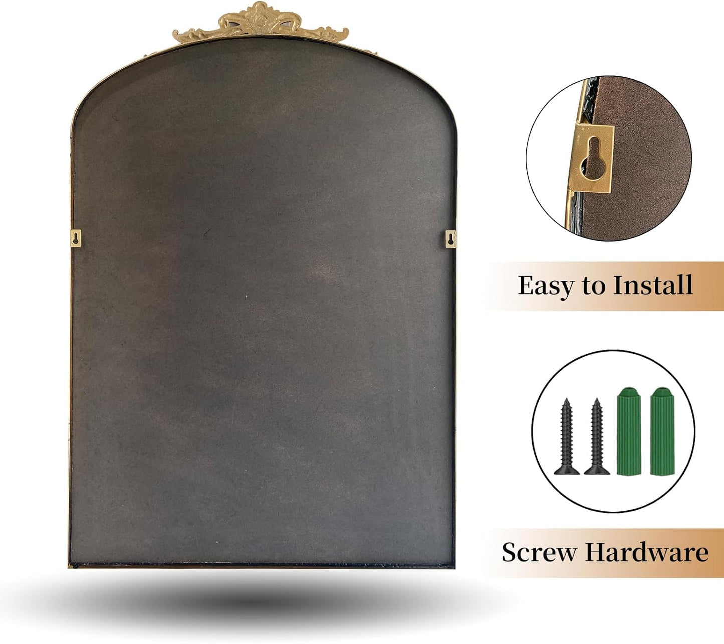 WAMIRRO Ornate Gold Mirror,Vintage Arched Baroque Antique Mirorrs for Living Room/Hallway/Fireplace/Bathroom/Entryway 24"X36"