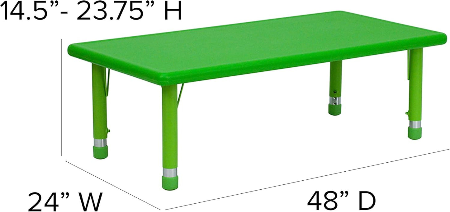 Flash Furniture Rectangular Activity Table Set, 24"W x 48"D x 14.50" - 23.75"H, Green