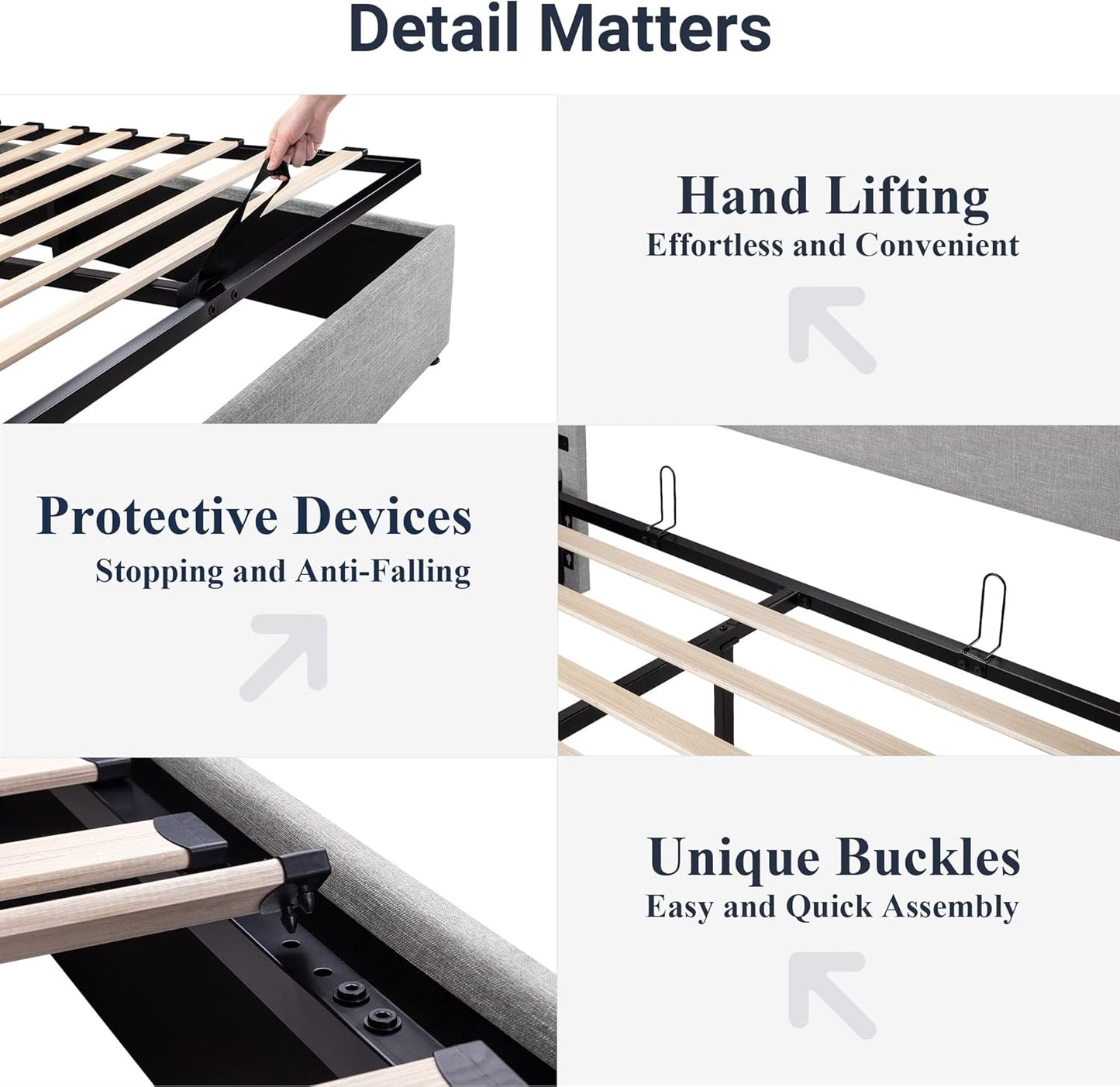 Allewie Queen Size Lift Up Storage Bed, Modern Wingback Headboard, Hydraulic Support, No Box Spring Needed, Light Grey