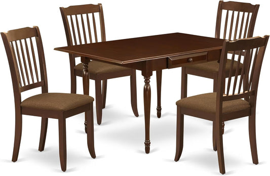 East West Furniture MZDA5-MAH-C 5 Piece Kitchen Table Set for 4 Includes a Rectangle Dining Table with Dropleaf and 4 Linen Fabric Dining Room Chairs, 36x54 Inch, Mahogany