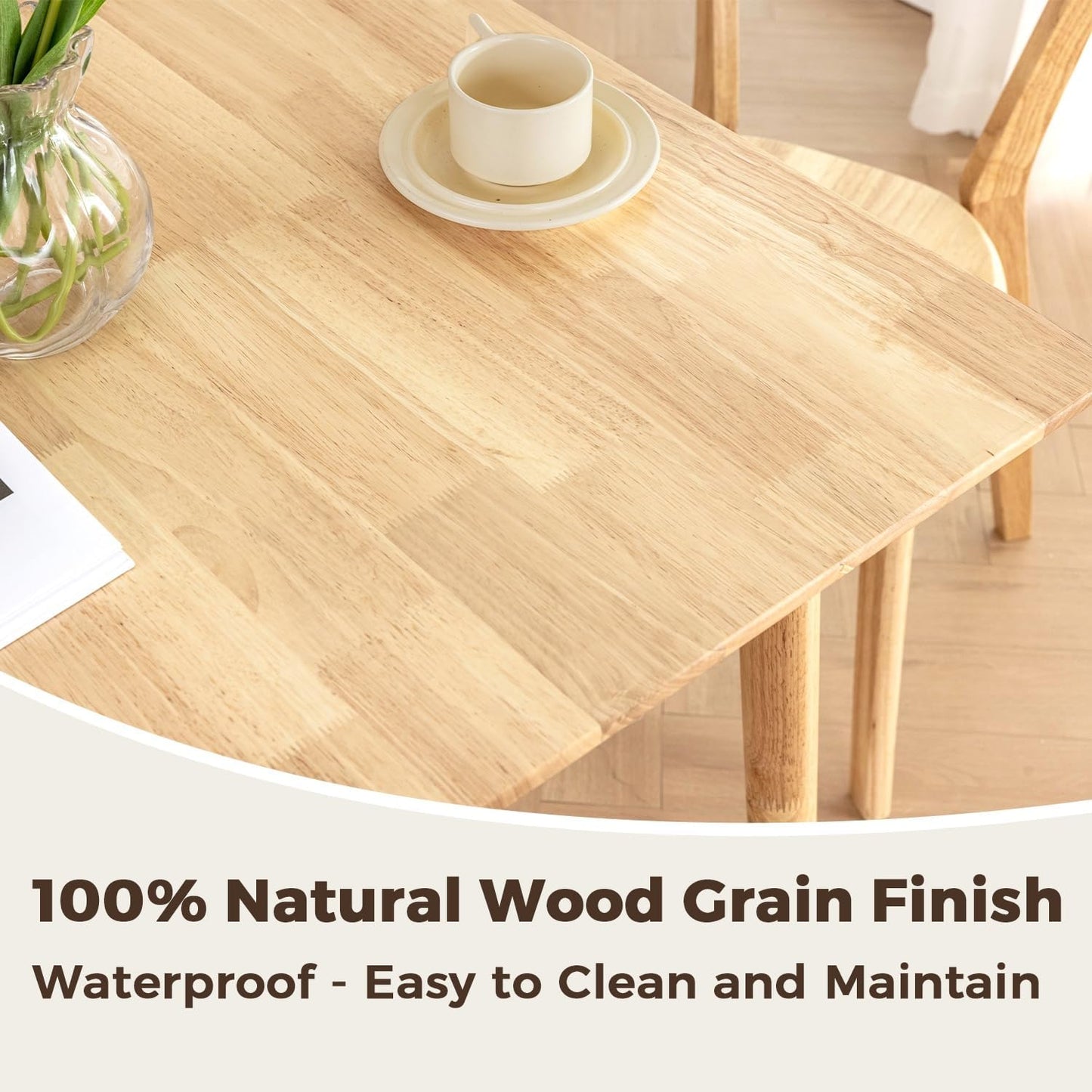 DELAVIN 29.5" Solid Wood Dining Table, Square Kitchen Desk, Modern Dining Table, Cafe Table for Living Room Dining Room, Easy Assembly, Natural