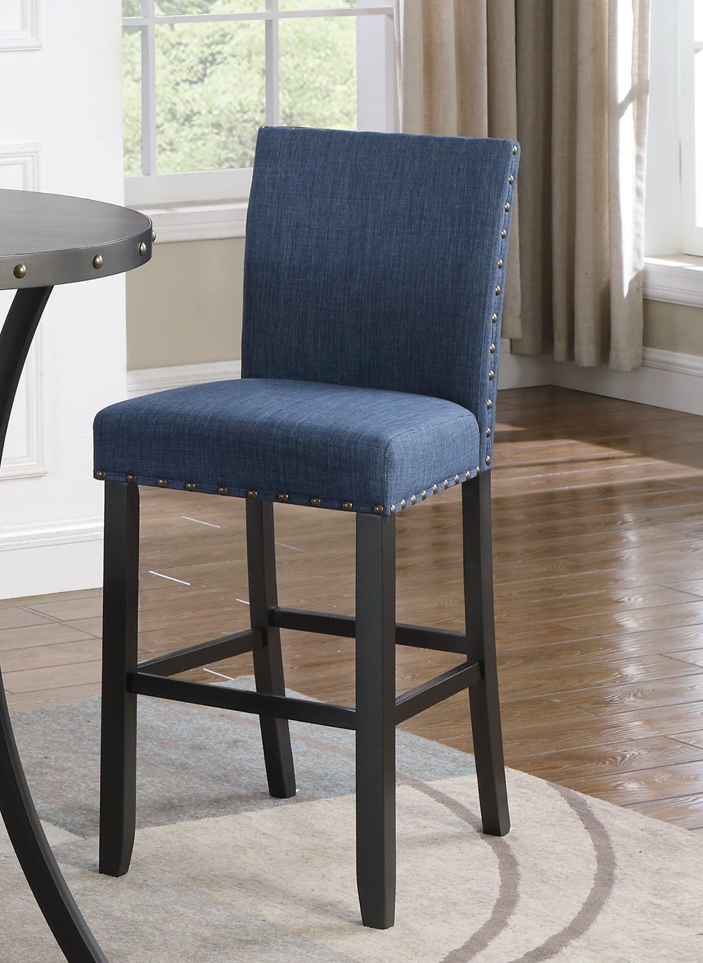 Roundhill Furniture Biony Fabric Bar Stools with Nailhead Trim (Set of 2), Blue