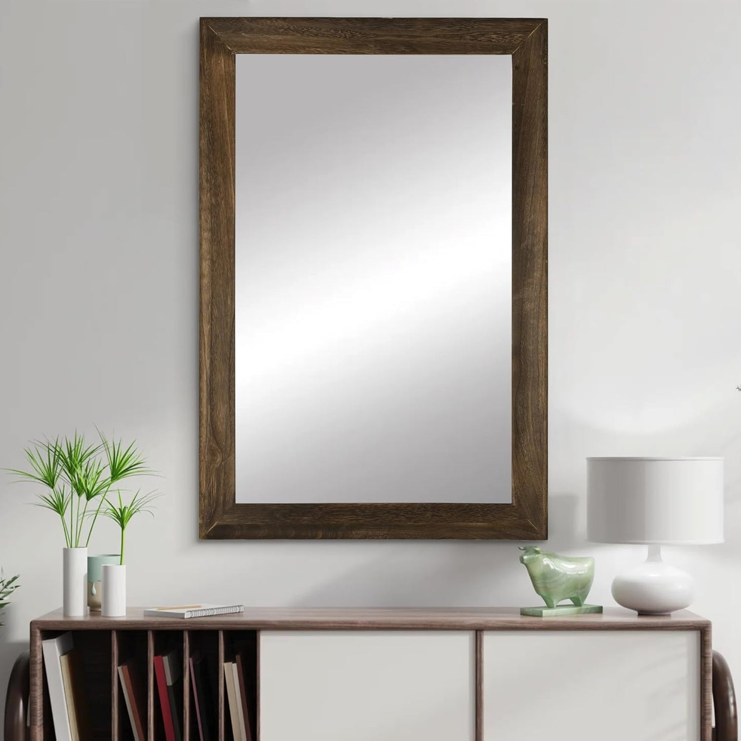 CULER Rustic Wood Wall Mirror for Bathroom,Rectangle 24 x 36 inch Hanging vatiny Mirrors with Wooden Frame for Living Room,Bedroom,Entryway (24x36 inch, Vintage Light Brown)