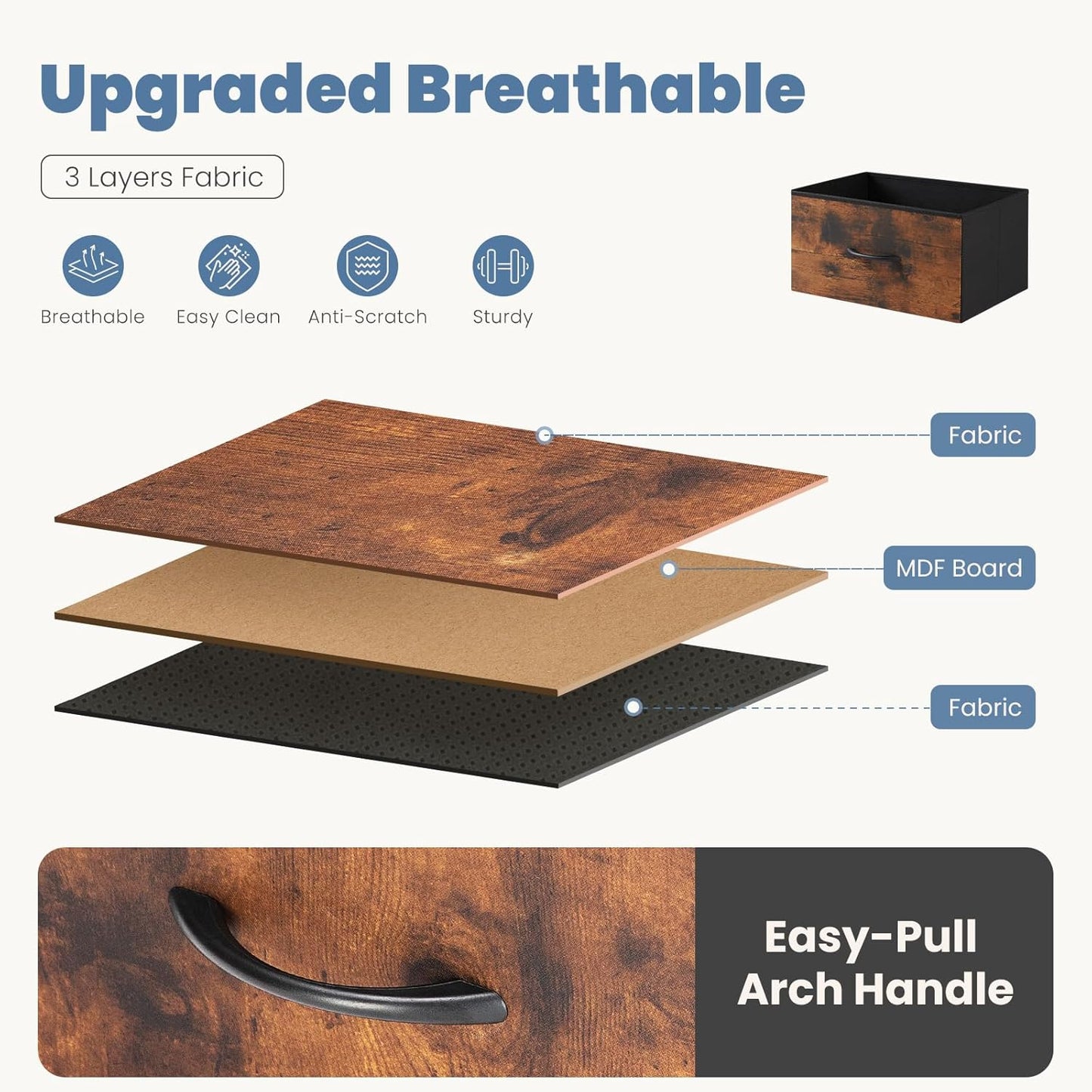 DUMOS Dresser for Bedroom with 7 Drawers, Storage Organizer Units Furniture, Chest Tower TV Stand with Fabric Bins, Metal Frame, Wooden Top for Nursery, Living Room, Bedroom, Closet, Brown