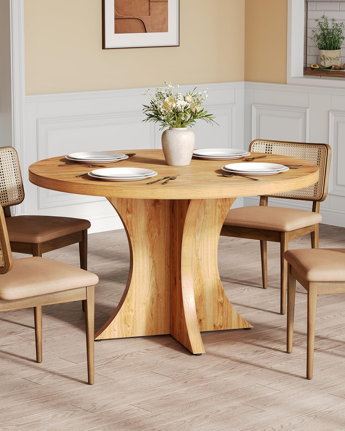 LITTLE TREE Round Dining Table for 4-6, 47.24 Inches Kitchen Table with Spacious Tabletop, Brown
