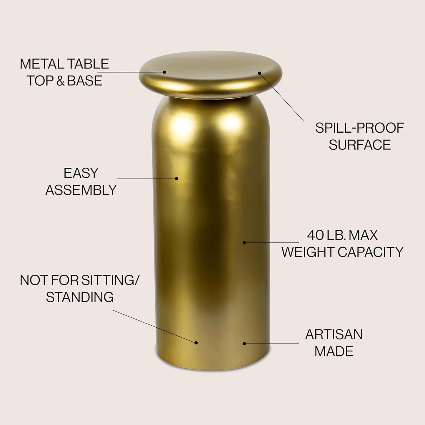 JONATHAN Y END1008B Miles 22.75" Mid-Century Modern Metal Sleek Cylinder Drink Table, Gold for Living Room, Bedroom, Office, Bathroom