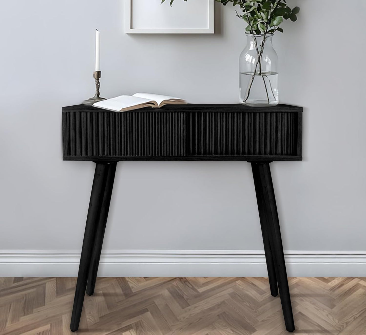 Console Table, Small Console Tables for Entryway, 31" Vanity Desk Fluted Dresser Side Table, Black Entry Table Narrow Console Table Modern Hallway Table Modern Sofa Table for Living Room(Black)