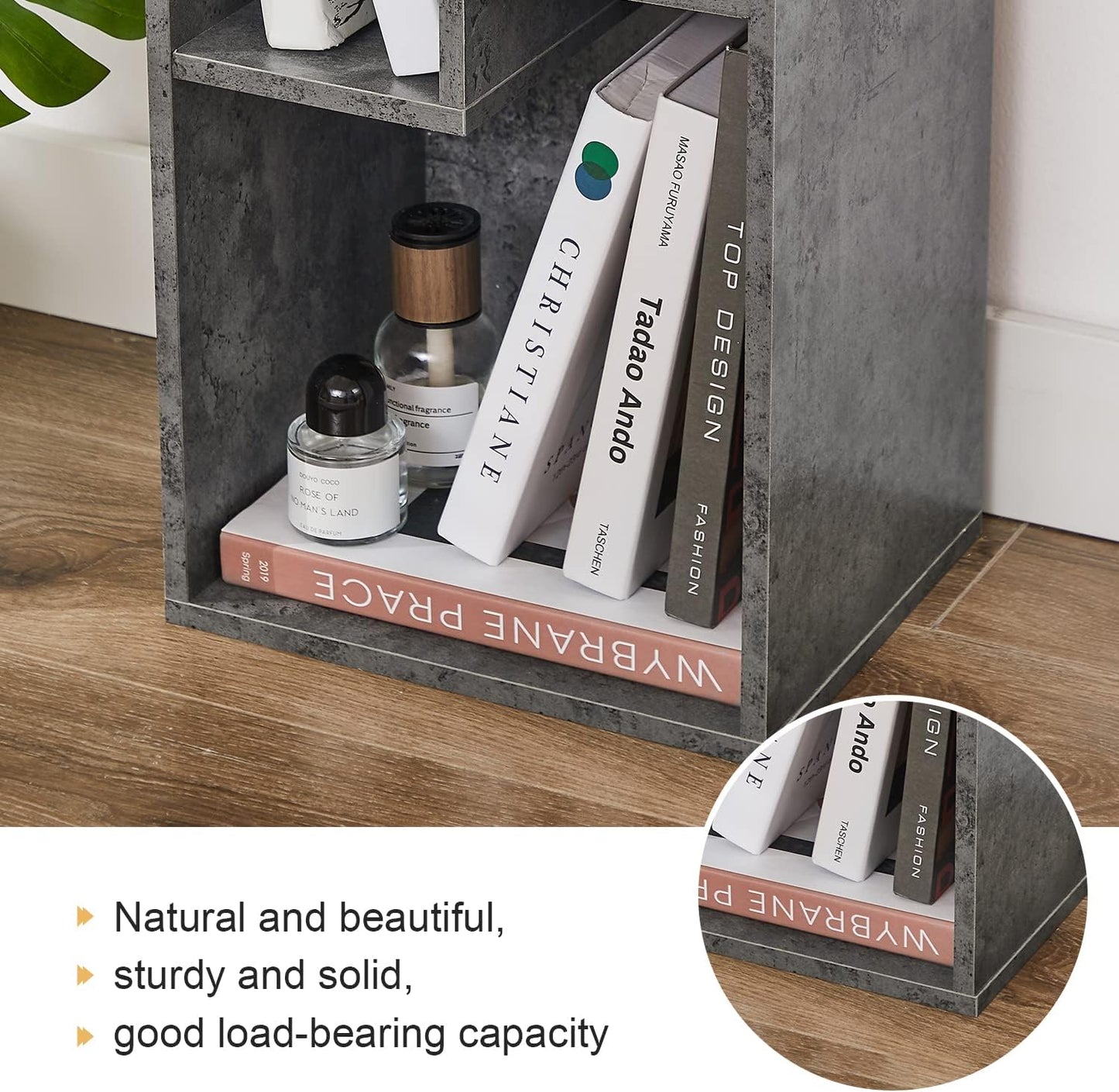 VECELO 3-Tier Small Bookcase, 4 Cube Bookshelf with Height Difference Shelves for Most Books, Modern Floor Standing Unit, Each Shelf Hold Up to 66 LBS for Living Room Bedroom, Grey