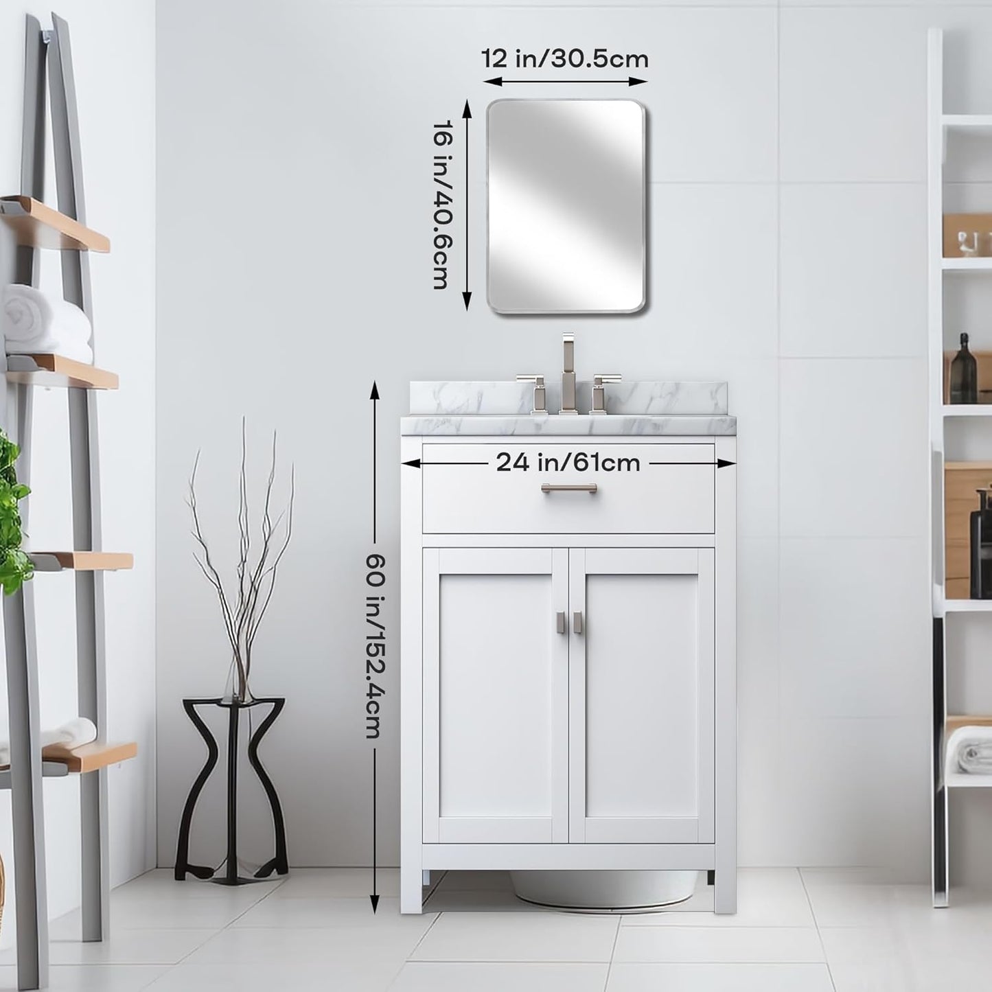 Wall Mount Small Mirror, Brushed Silver Metal Framed Rounded Corner Rectangular Makeup Mirror for Bathroom, Bedroom, Living Room (12" x 16", Silver)