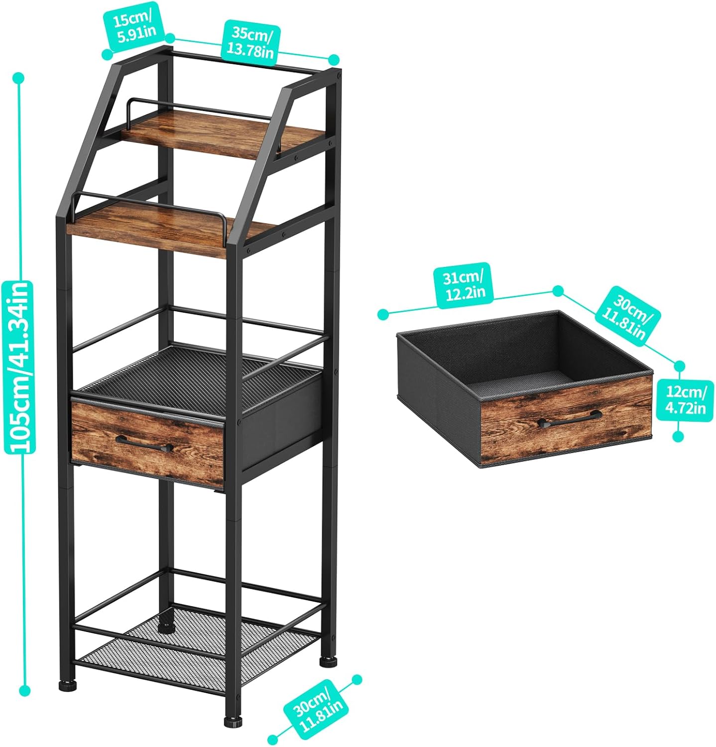 HapiRm Wine Rack Freestanding Floor - 4-Tier Stepped Liquor Cabinet Bar Stand for Home with Fabric Drawer, Wine & Glass Organizer for Living Room, Kitchen, or Dining Room