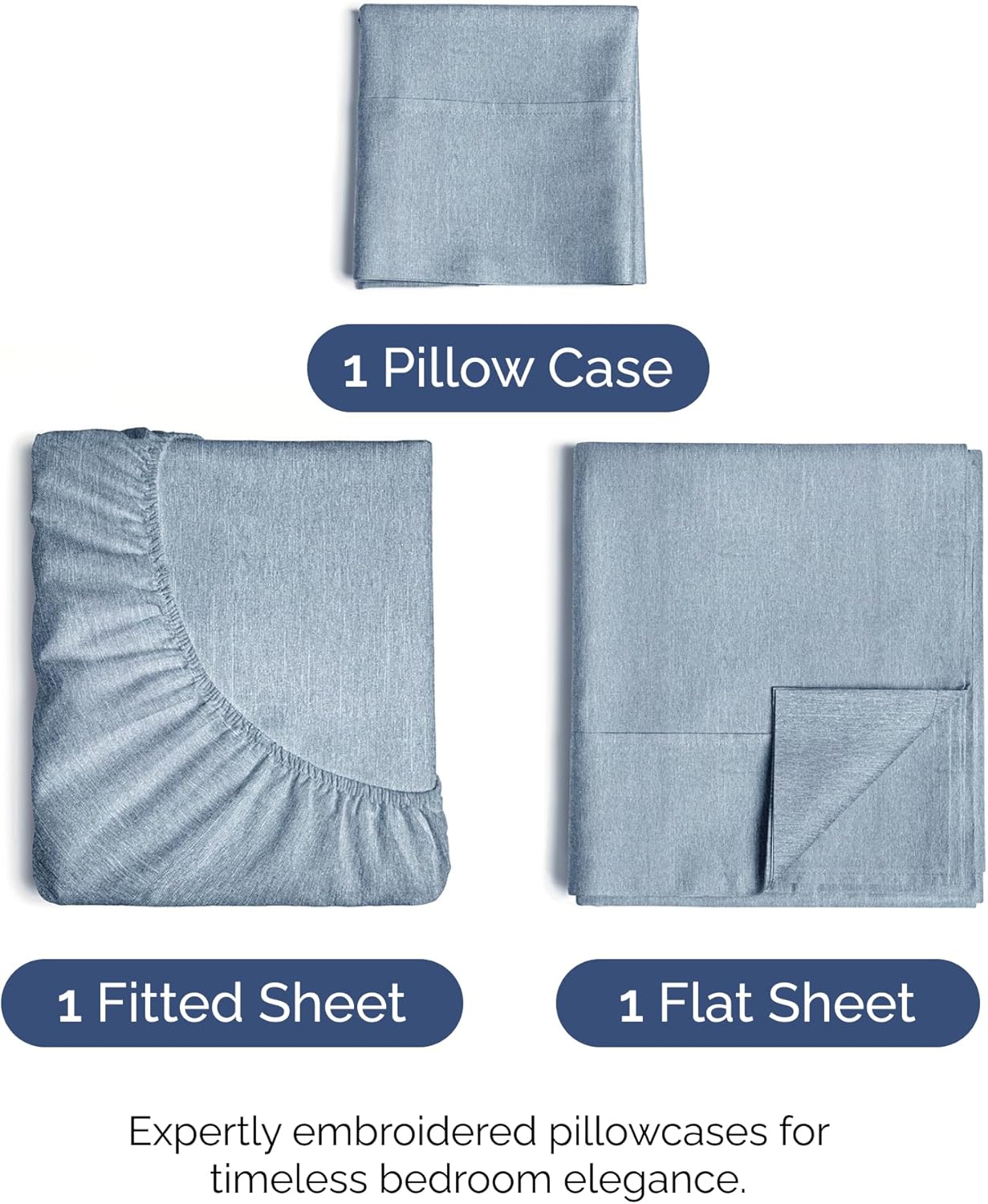 Twin Size 3 Piece Sheet Set - Comfy Breathable & Cooling Bed Sheets Set - Hotel Luxury Bedding for Women, Men, Kids, Teens, Boys & Girls - Deep Pockets, Soft & Wrinkle Free - Blue (Heathered Sheets)