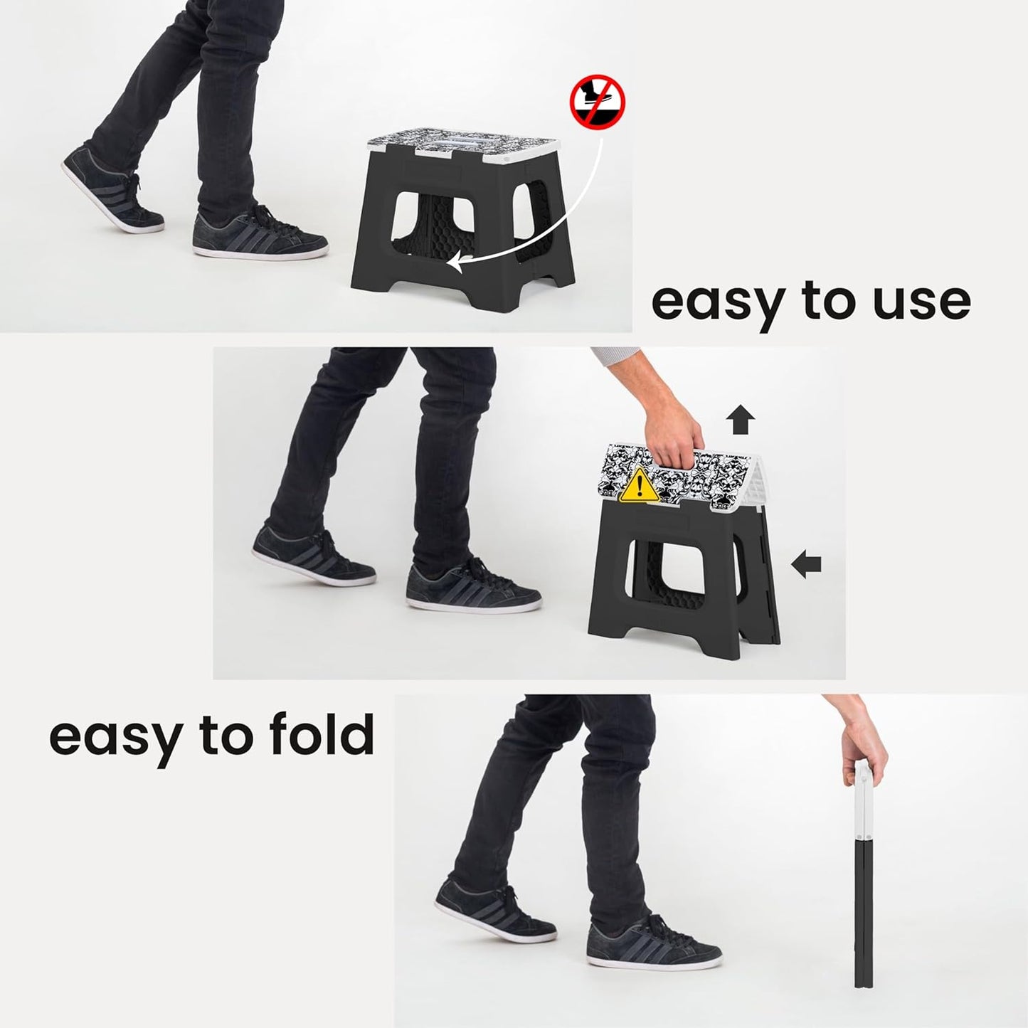 Vigar Compact Step Stool Foldable, 12-1/2-inch Step Stools for Adults up to 330 Pound, Lightweight Stool, Non-Slip Folding Step Stool, Rococco Black