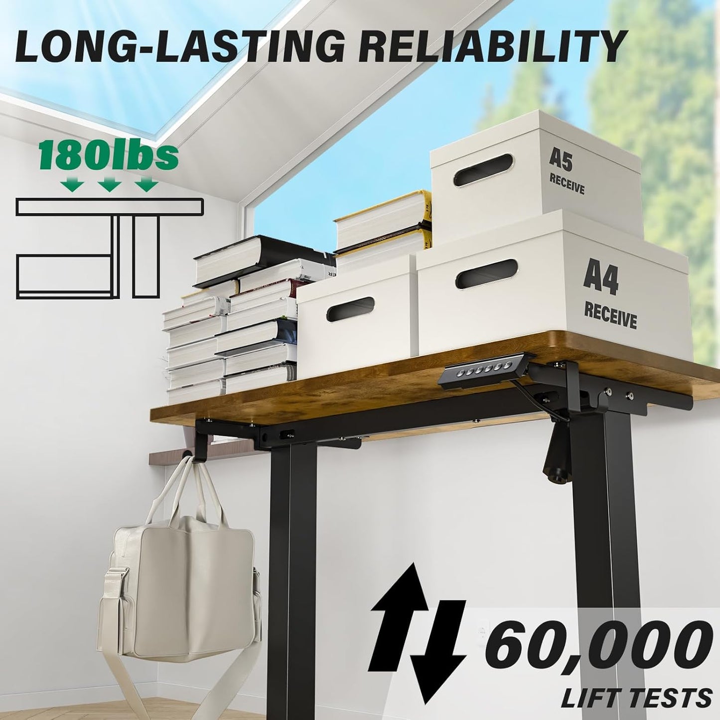 Kingant Standing Desk Height Adjustable Small Electric Stand Up Desks [35 x 20 Inch] - Ergonomic Sit Stand Desk Rising Desks for Home Office Computer Desk Workstation