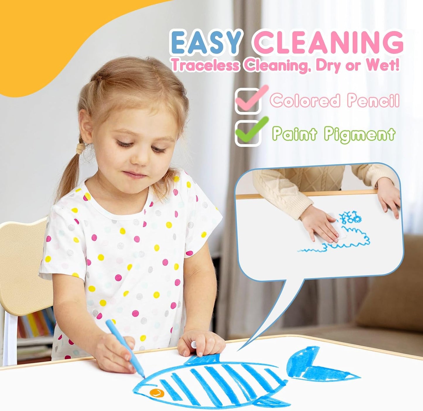 Kids Table & Chair Set with Adjustable Toddler-Safe Non-Slip Legs, Activity & Graffiti-Proof Desktop Ages 3-12