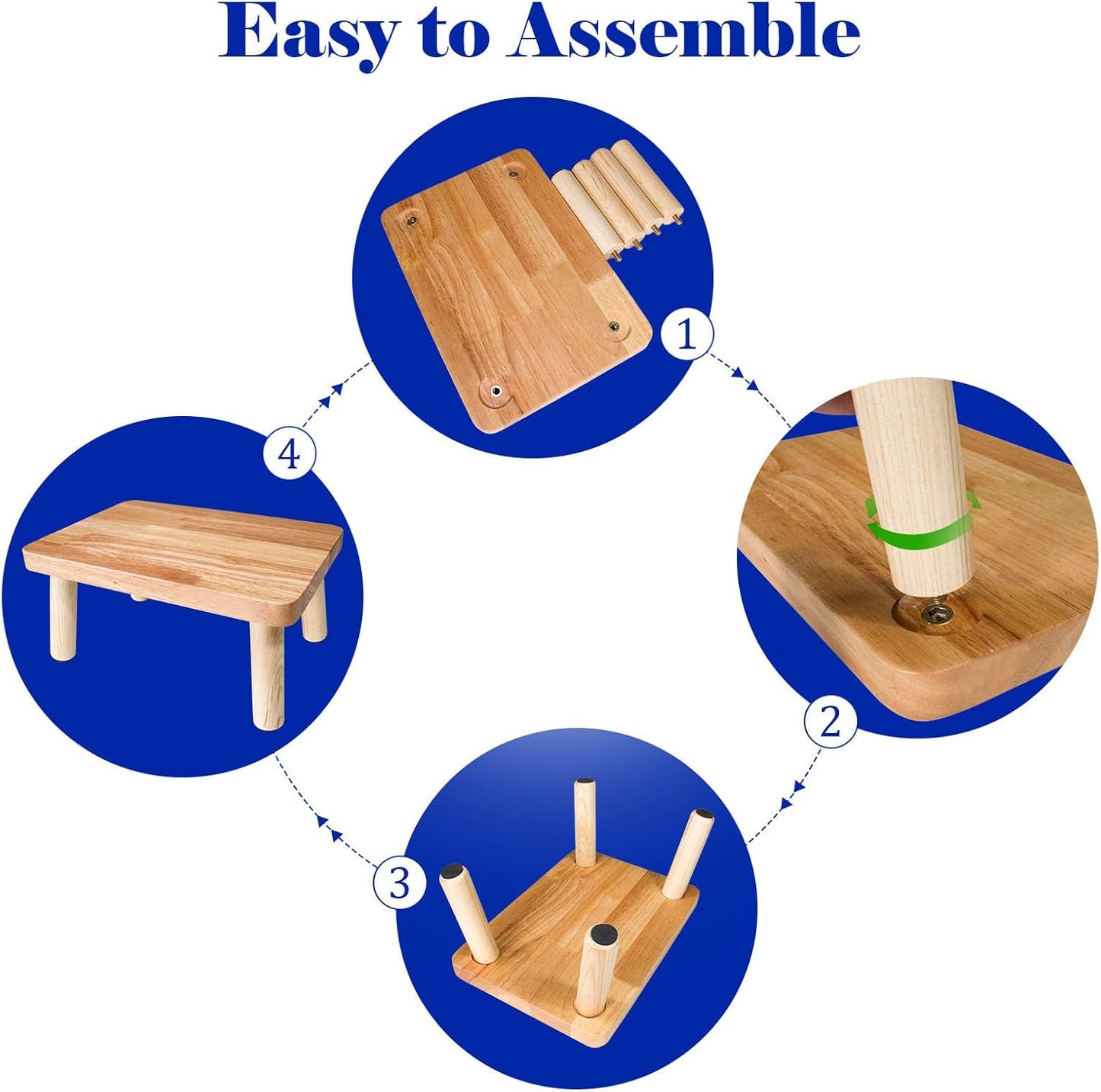 Wooden Step Stool for Adults,One Step Stool with Non-Slip Feet,Portable Bed Steps for High Beds, Office,Bedroom,Kitchen (Natural, Small)