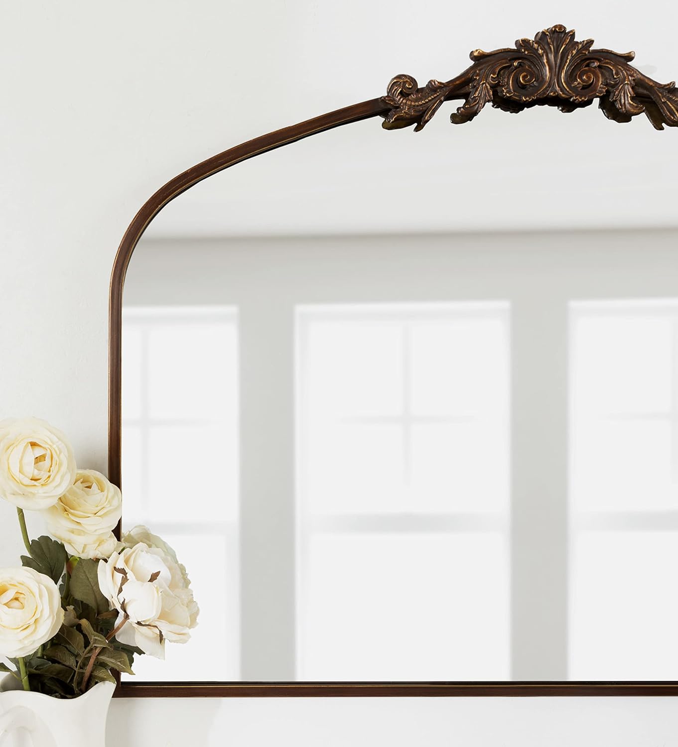 Kate and Laurel Arendahl Ornate Traditional Arched Mirror; 36 x 29; Bronze; Decorative Baroque Style Arched Wall Mirror with Wide Frame and Ornamental Crown