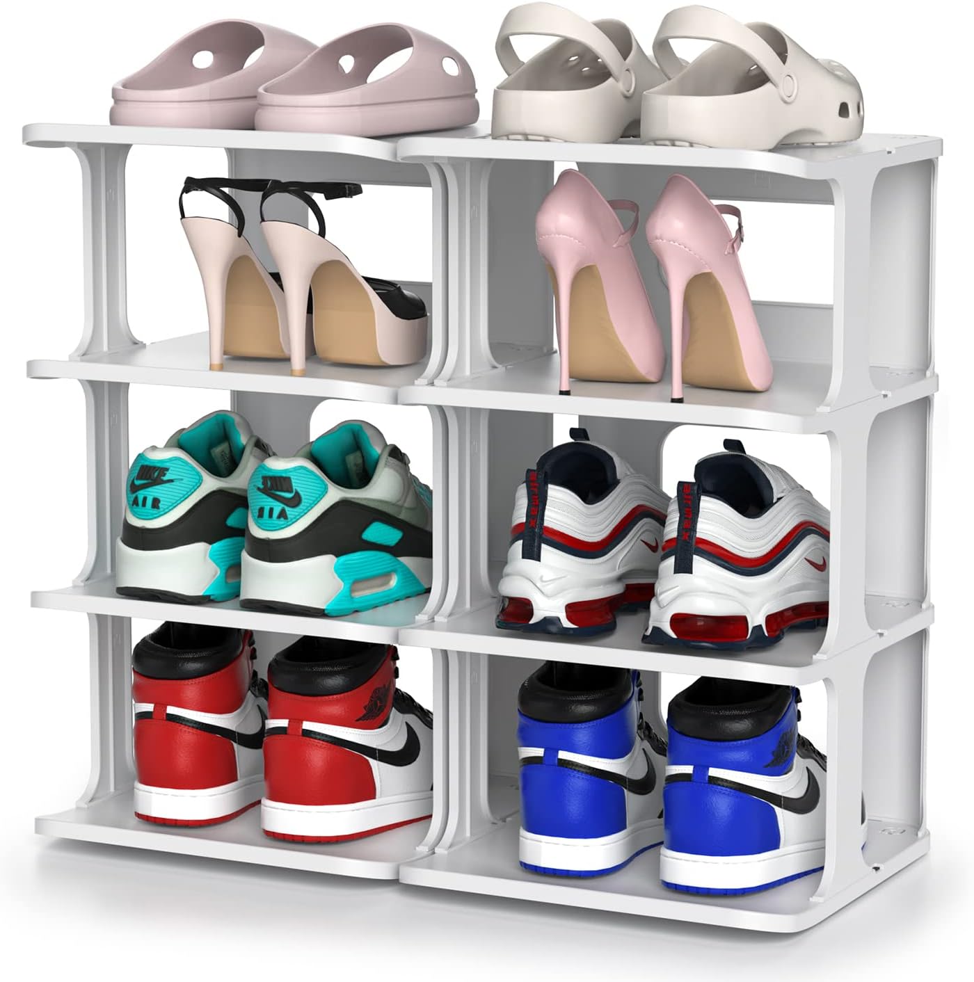 ZOINLIY Stackable Shoe Organizer for Closet, Small Shoe Rack for Entryway, Bedroom, Dorm Rooms, Free Standing Shoe Shelf, Plastic Shoe Cubby for Small Space, Grey Space Saver Shoe Holder