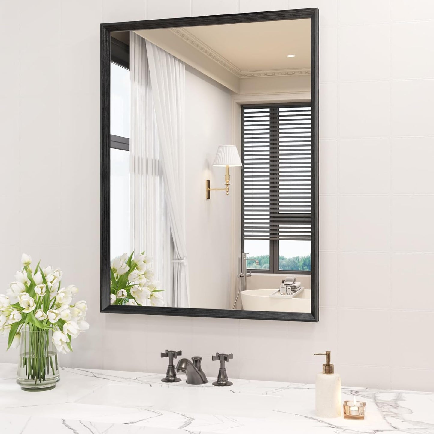30x36 Inch Bathroom Mirror, Matte Black Framed Rectangle, 4MM Tempered Glass, Anti-Rust, Wall-Mounted Vanity Mirror for Bathroom & Bedroom - Hangs Horizontally or Vertically