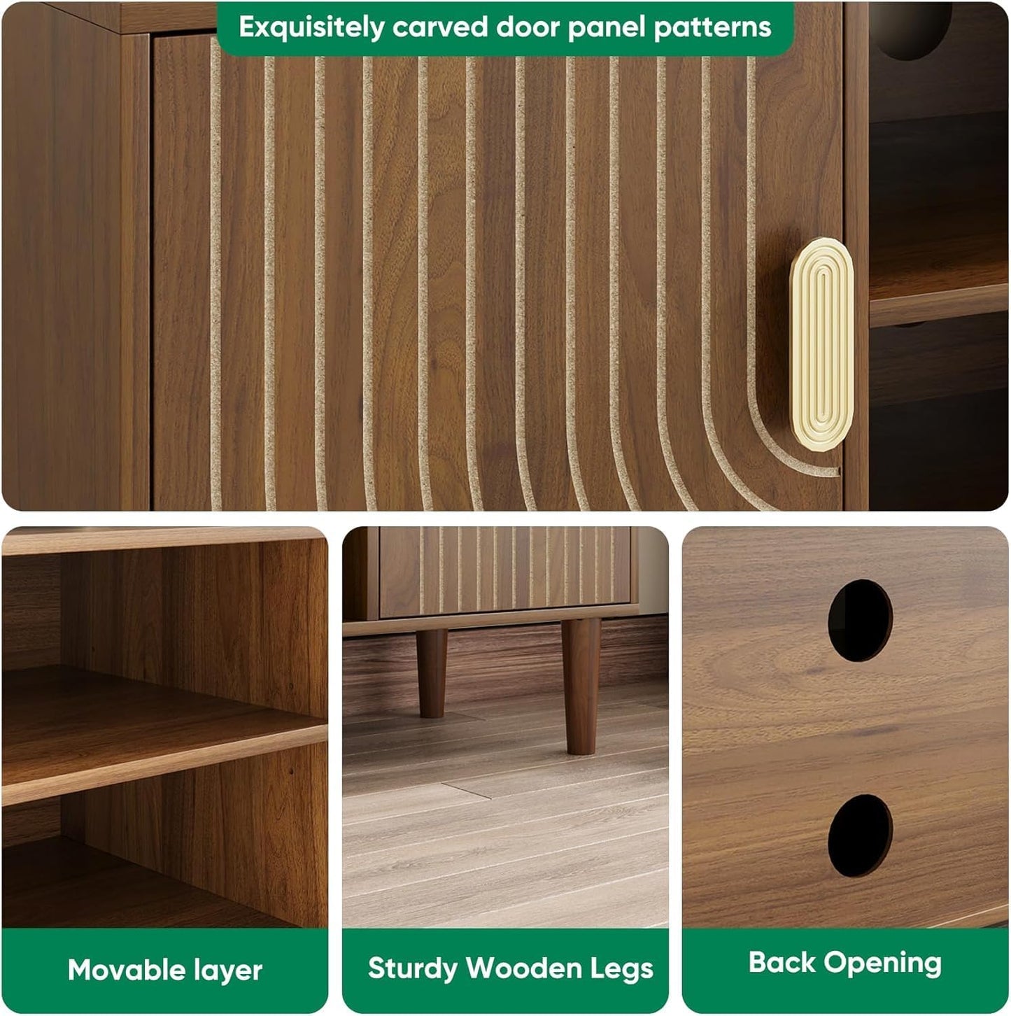 47" TV Stand for TVs up to 55 Inch, Entertainment Center with Storage and Adjustable Shelves, Modern Media Console for Living Room, Walnut