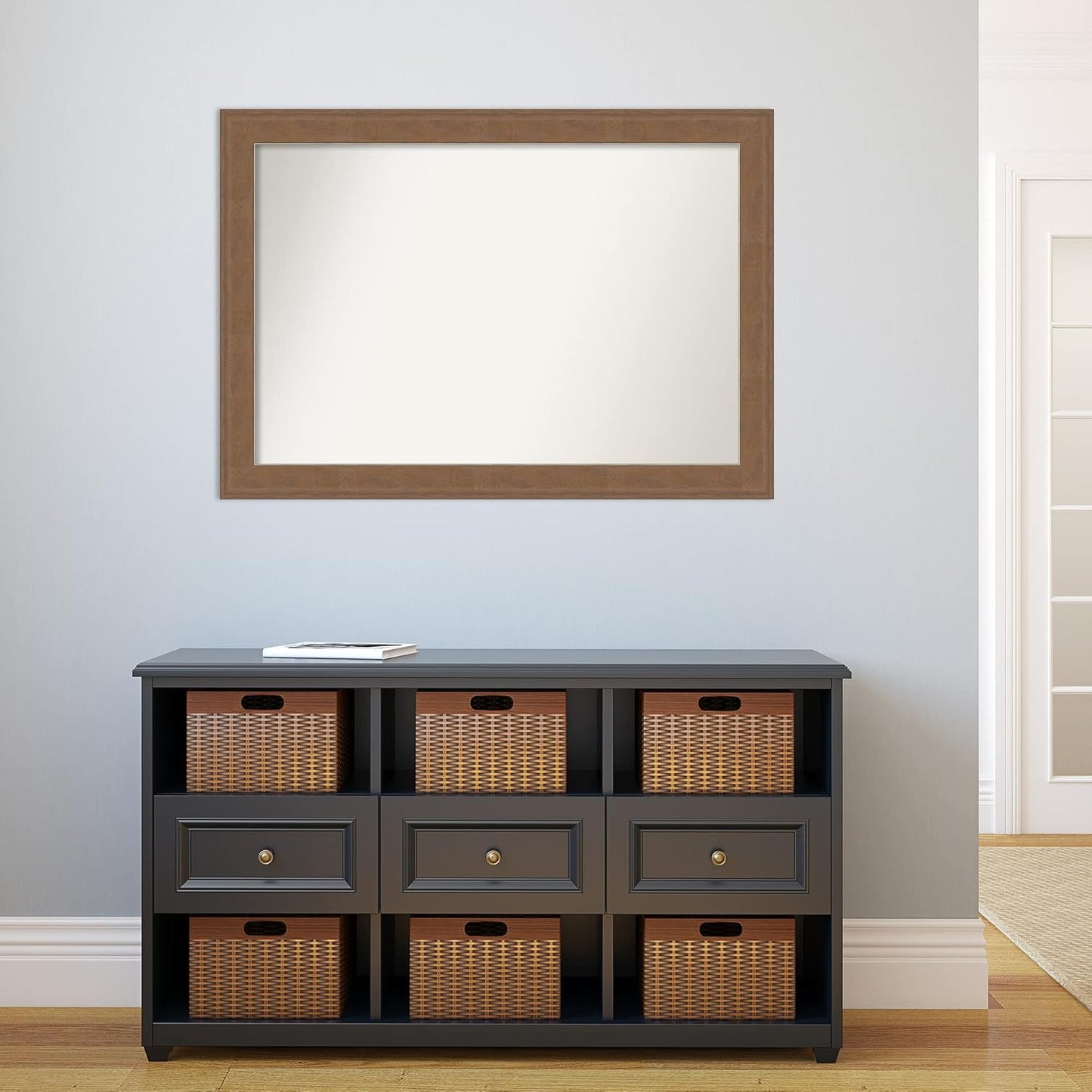 Amanti Art Brown Bathroom Mirror for Over Sink, 29x41 Alta Medium Brown Rectangle Vanity Mirror, Large Country Rustic Frame, Hangs Horizonally and Vertically, Bathroom Wall Decor, Non-Beveled Edge