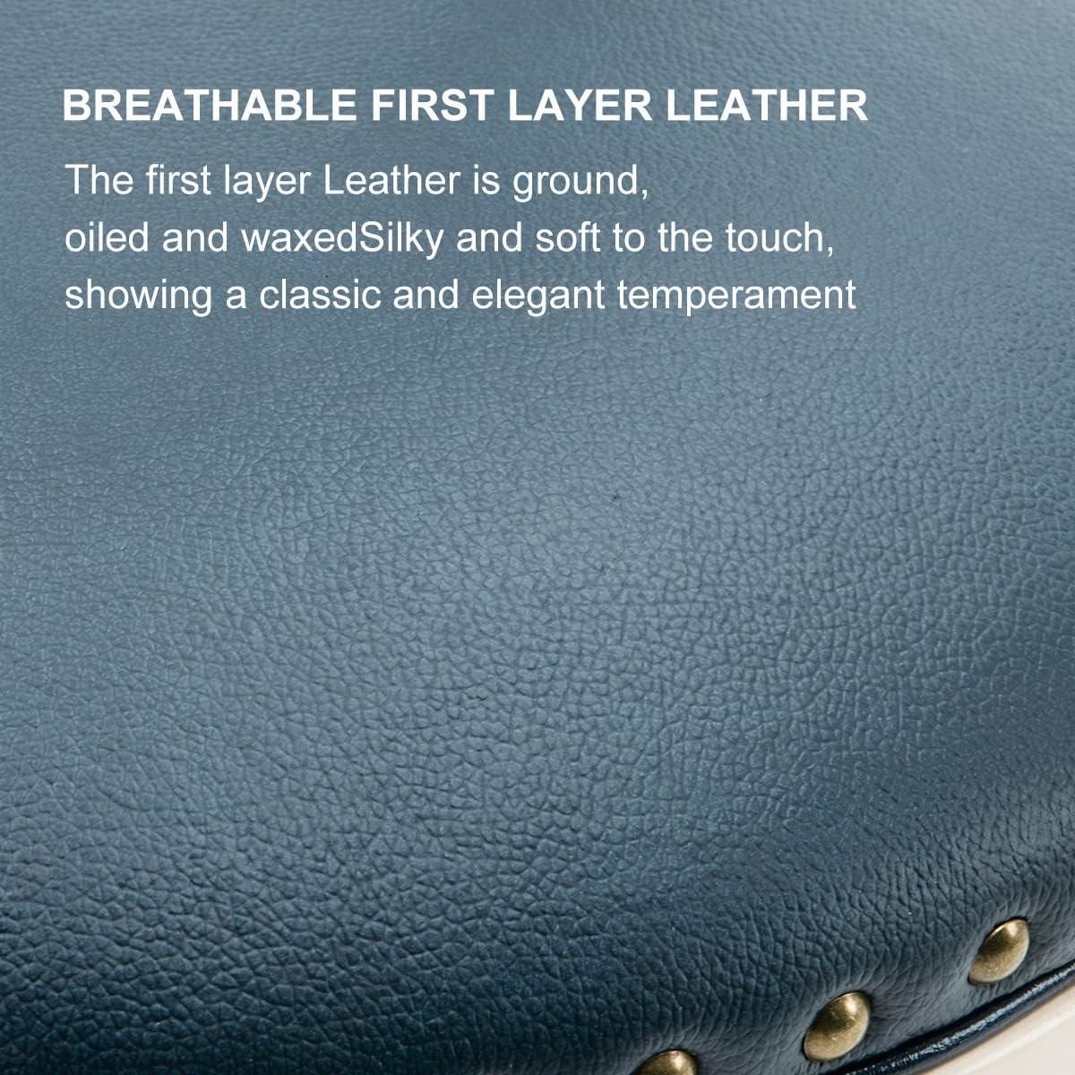 Cow top Leather Wooden Bar Stools, 360 Degree Swivel Bar Height Chair with Backs for Home Kitchen Counter, Morden Chair Barstools (Ivory Wood 1pc-Blue Seat, Bar Height-Seat Height 29.5”)