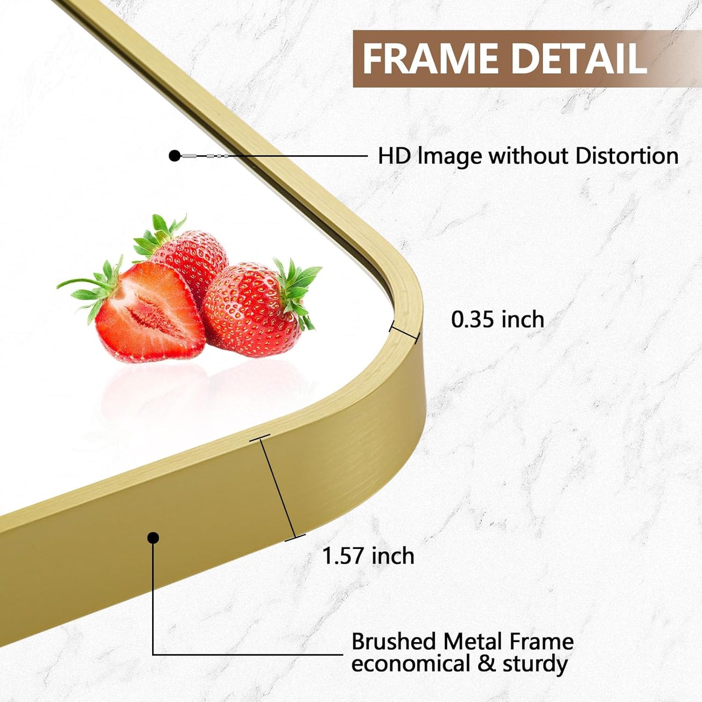 20x30 Inch Gold Mirror, Framed Rectangle Mirror with Rounded Corner, Brushed Brass Mirror, Gold Bathroom Mirror for Over Sink, Vanity, Living Room, Bedroom, Horizontal/Vertical