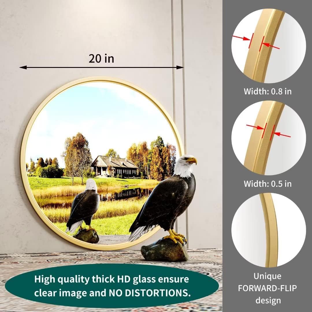 Growsun Gold Round Mirror, 20 inch Circle Wall Mirror for Bathroom Vanity, Entryway Living Room with Metal Frame for Home Decor