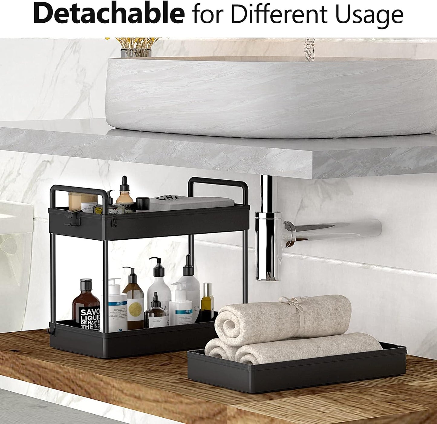 SOLEJAZZ 3 Tier Rolling Storage Cart with Wheels Slim Craft Nail Makeup Snack Art Baby Utility Cart Organizer on 2 Lockable Wheels for Bathroom Laundry Room Kitchen Bedside Narrow Spaces, Black