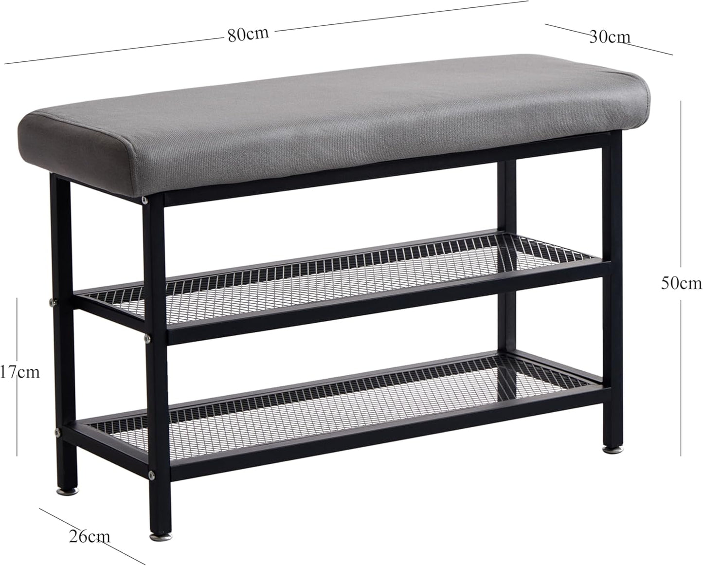 Shoe Rack Shoe Bench Shoe Organizer Storage Rack for Hallway Bedroom Living Room with Comfortable Seat Cushion 80x30x50cm (80cm Grey)