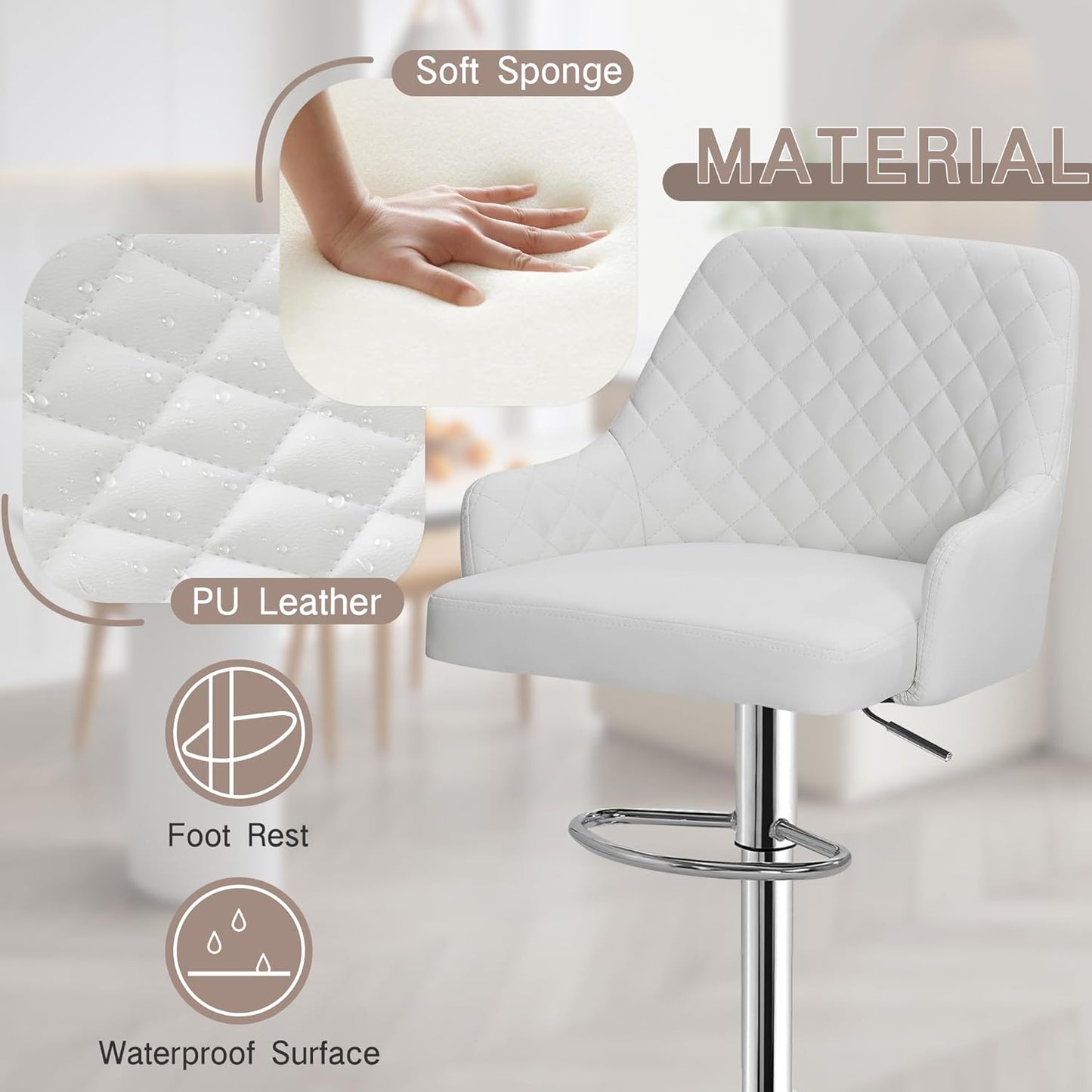 VECELO Adjustable Bar Stools Set of 2, Bar Height Stools for Kitchen Counter