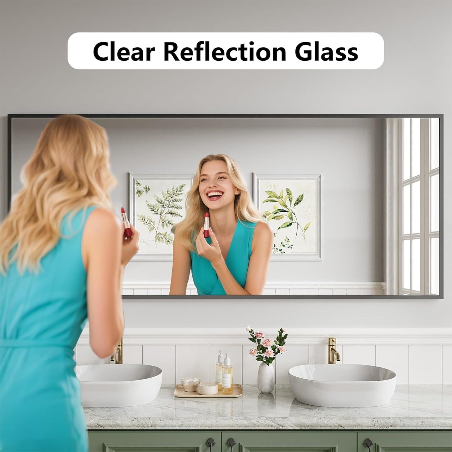 Koonmi Bathroom Mirror 30x71 Bathroom Wall-Mounted Mirrors, Modern Vanity Mirror for Bedroom, Living Room, Aluminum Alloy Frame Allow to Hang Horizontally or Vertically