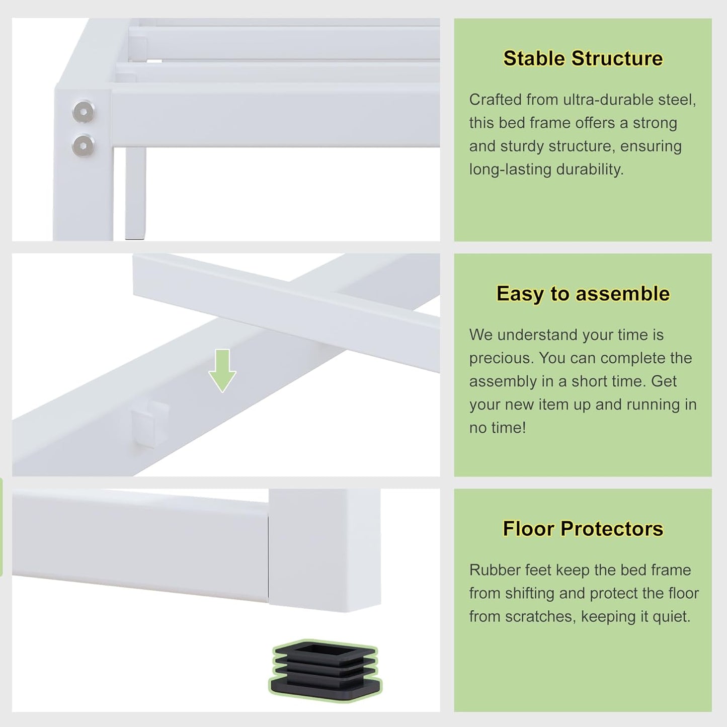 EMODA 12 Inch Twin XL Bed Frame, Metal Platform White Bed Frame No Box Spring Needed, Heavy Duty Steel Slats Support, Easy Assembly, Noise Free