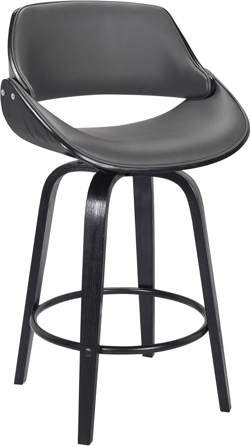 Mona Faux Leather Swivel Barstool, 26" Counter Height, Black and Gray