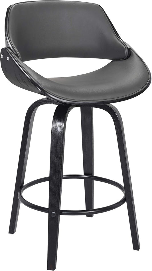 Mona Faux Leather Swivel Barstool, 26" Counter Height, Black and Gray