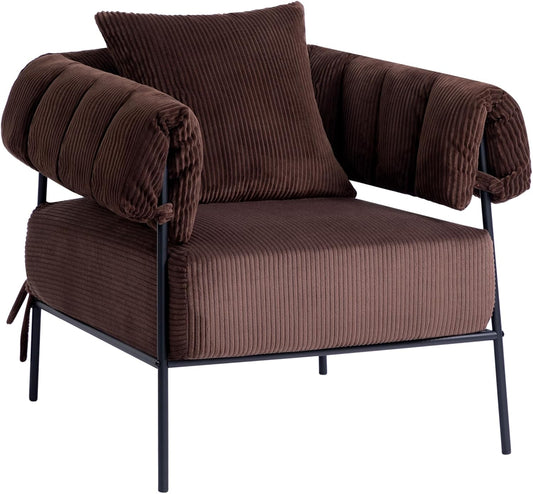 HollyHOME Modern Velvet Accent Chair, Upholstered Comfy Reading Chair, Fabric Large Lazy Arm Chair with Soft Cushion, Metal Frame Lounge Sofa Chair for Living Room, Bedroom, Balcony, Coffee