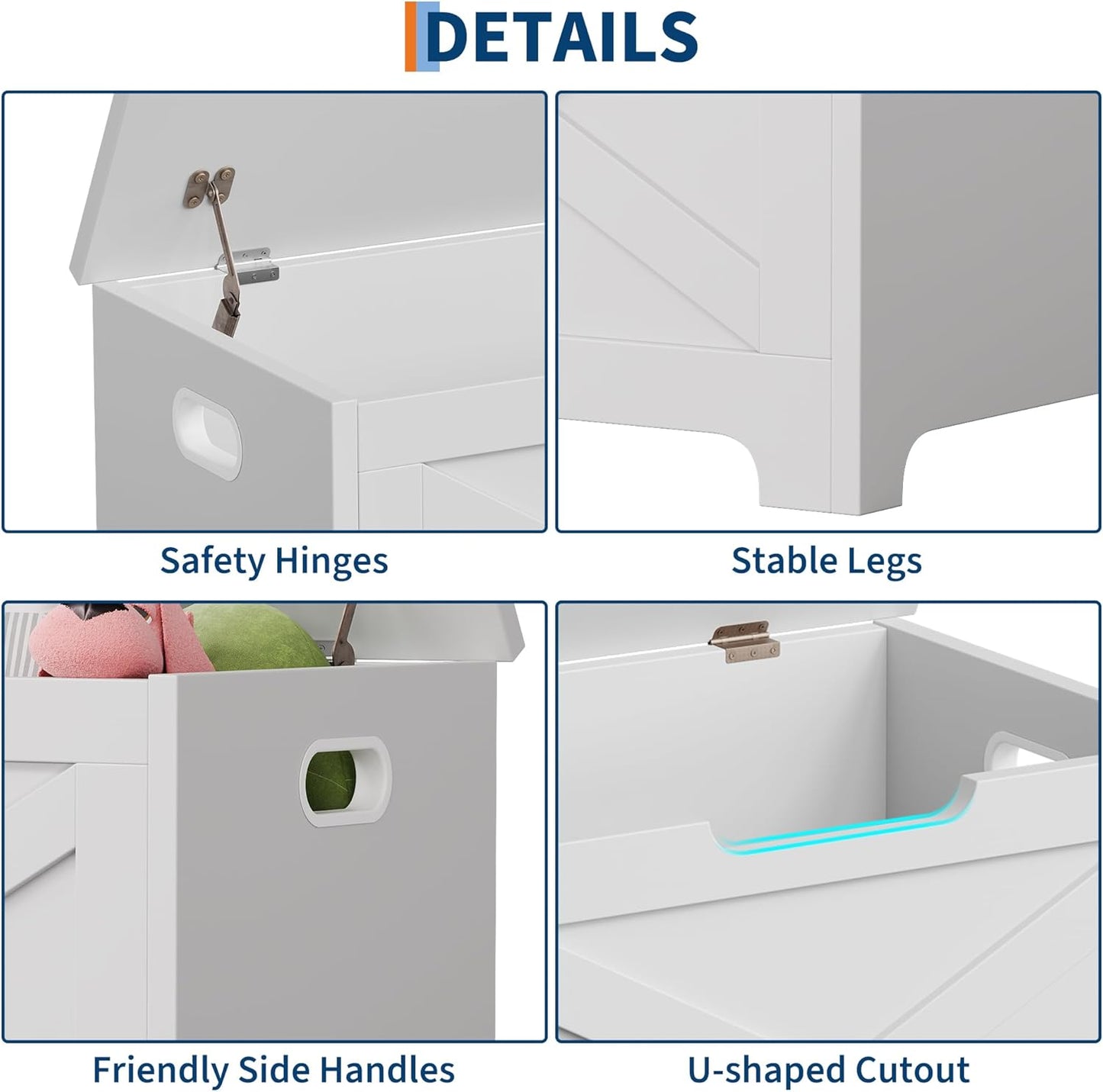 GarveeHome 23.6" Storage Chest, Wooden Storage Bench with Safety Hinge, Easy Assembly, Large Toy Chest for Entryway, Living Room, Bedroom
