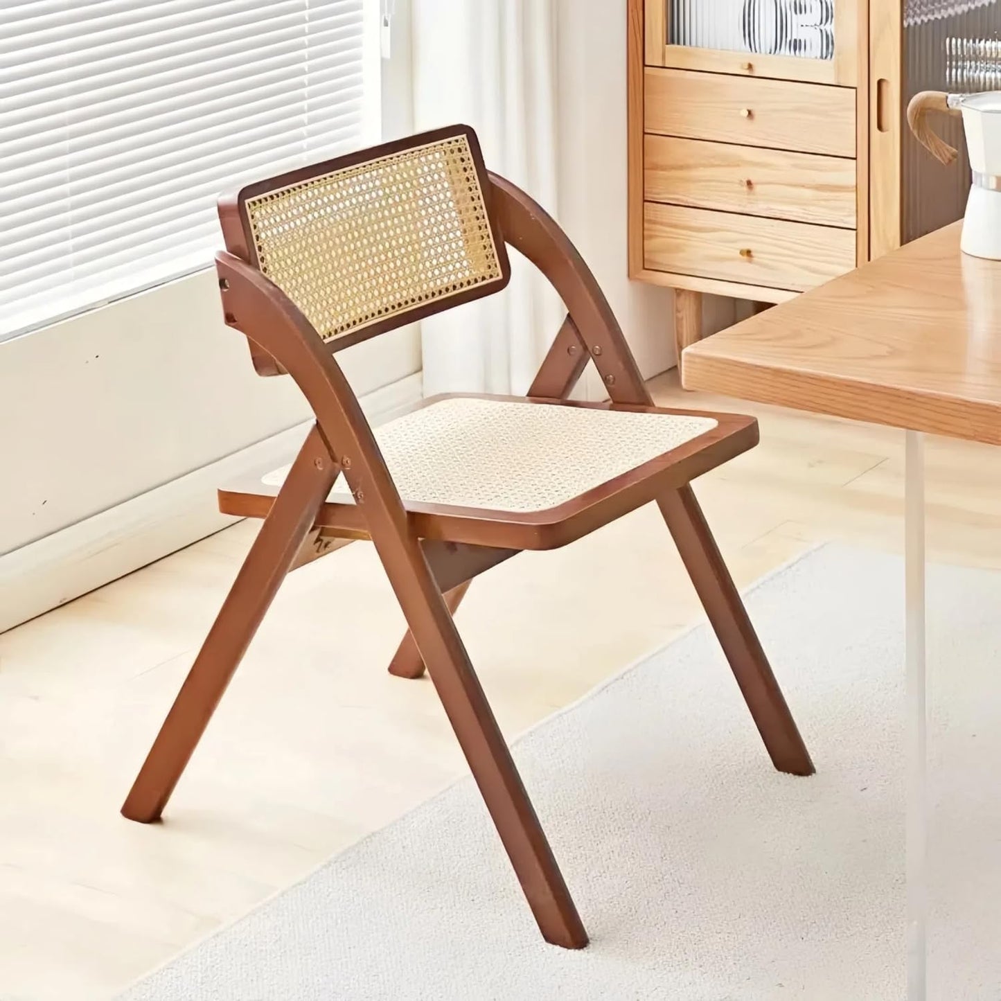 Simple Rattan Dining Chair Set of 2, Foldable Lounge Chair, Suitable for Living Room, Dining Room, Bedroom Desk Office Chair (Walnut Color Set of 2)