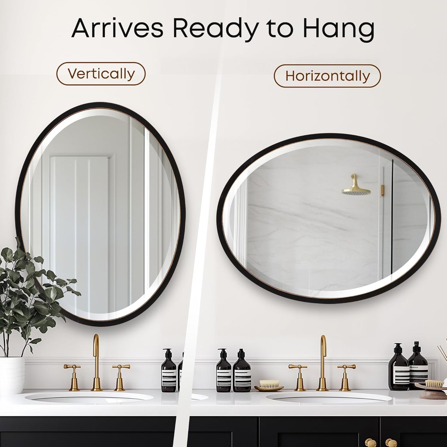 OVALCREST - Oval Wooden Beveled Wall Mirror for Home Decor, Bathroom, Vanity, Bedroom, Living Room, Hallway - London Style (Rubbed Black) 25.1 x 31.1