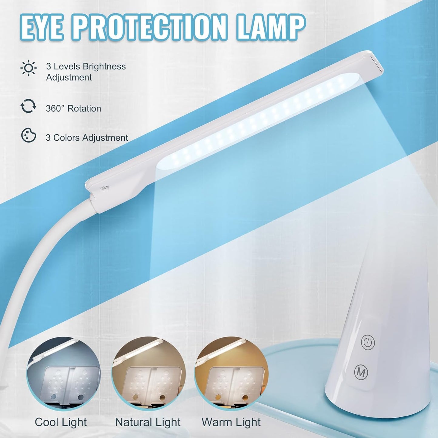 Rengue Kids Desk and Chair Set Height Adjustable School Study Desk and Chair with 55° Tiltable Desktop, 3 Modes &3 Brightness LED Lamps, Storage Drawer and Metal Hook for Boys Girls Gifts (Blue)