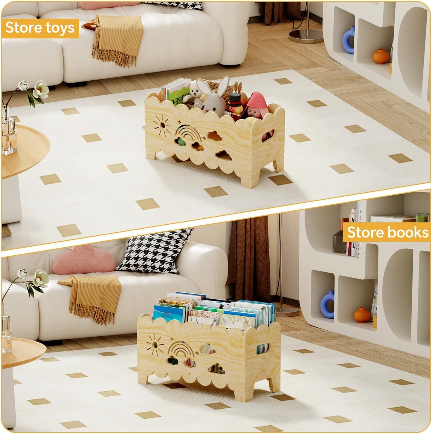 Wood Kids Bookshelf, Montessori Bookshelf, Suitable Kids Rooms, Nursery & Classroom, Kids Bookshelf and Toy Storage, Toddler Book Rack, Nursery Book Shelves, Kids Bookcase