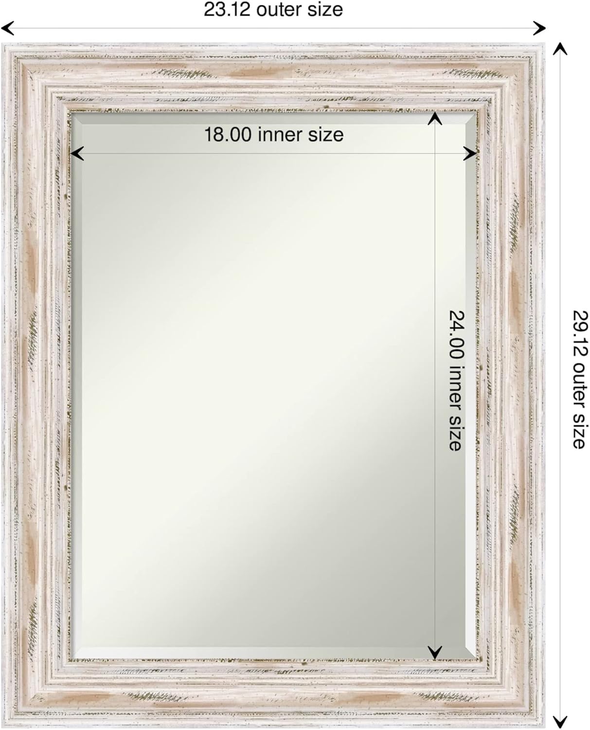 Amanti Art White Bathroom Mirror for Over Sink, 29x23 Alexandria White Wash Rectangle Vanity Mirror, Medium Coastal Wood Frame, Hangs Horizonally and Vertically, Bathroom Wall Decor, Beveled Edge