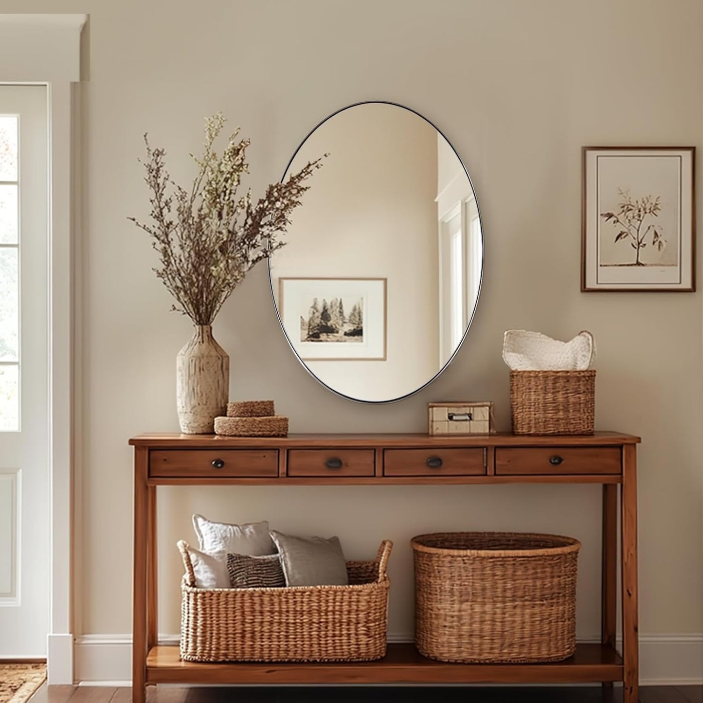 ANDY STAR Brushed Nickel Oval Wall Mirror, 20x28, Modern Bathroom Mirror, Sturdy Stainless Steel Frame, Clear Reflection, Anti-Corrosion Backboard