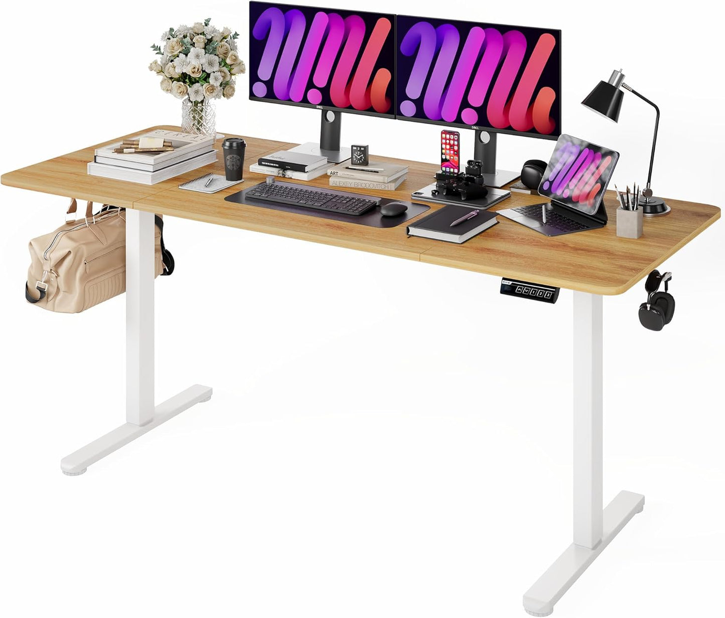 Monomi Electric Standing Desk, 71 x 31.5 inches Height Adjustable, Ergonomic Home Office Sit Stand Up Desk with Memory Preset Controller (Natural Top/White Frame)