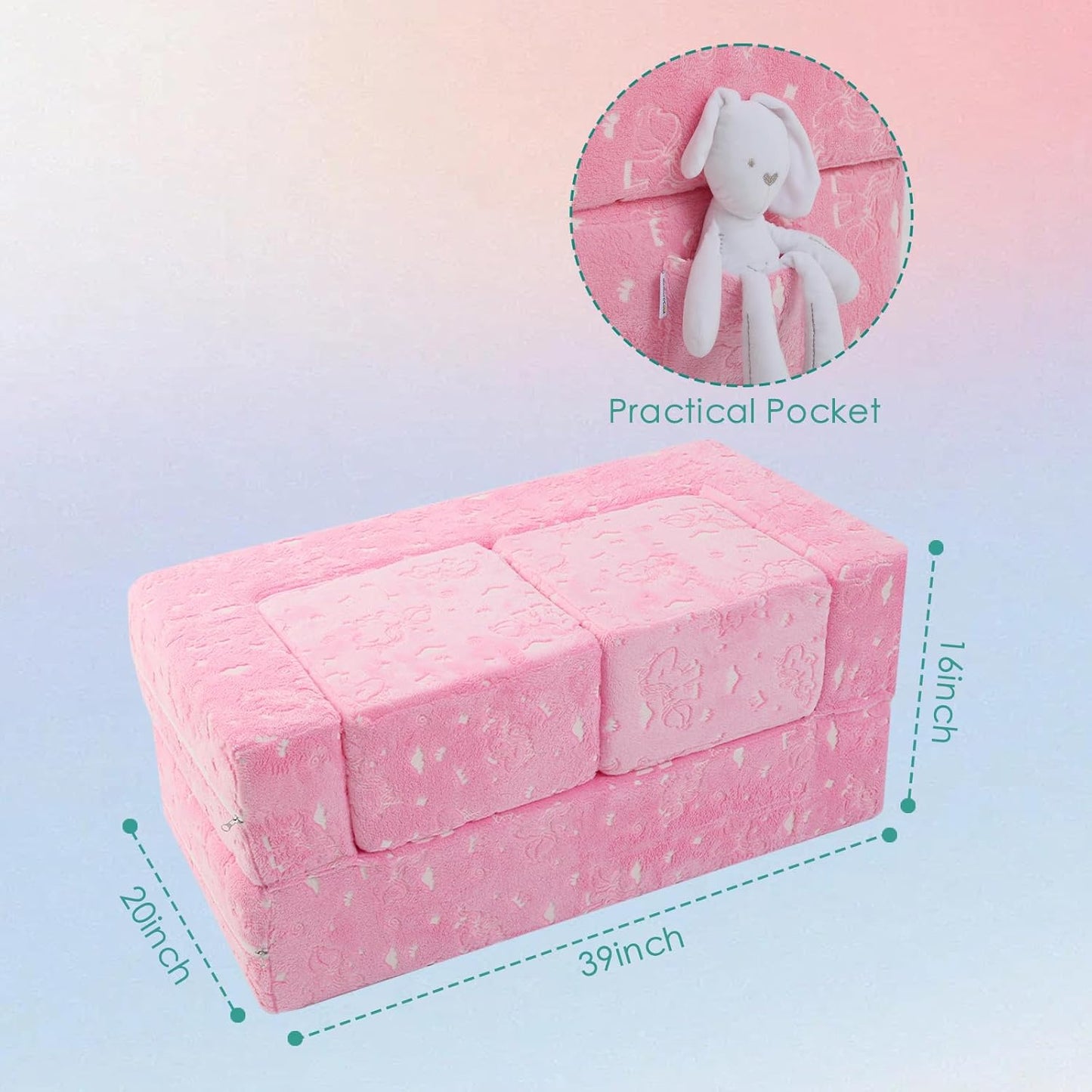 MeMoreCool Glow-in-The-Dark Unicorn Kids Modular Play Couch Sofa – Convertible Fold-Out Plush Foam Toddler Chair for Children’s Playroom