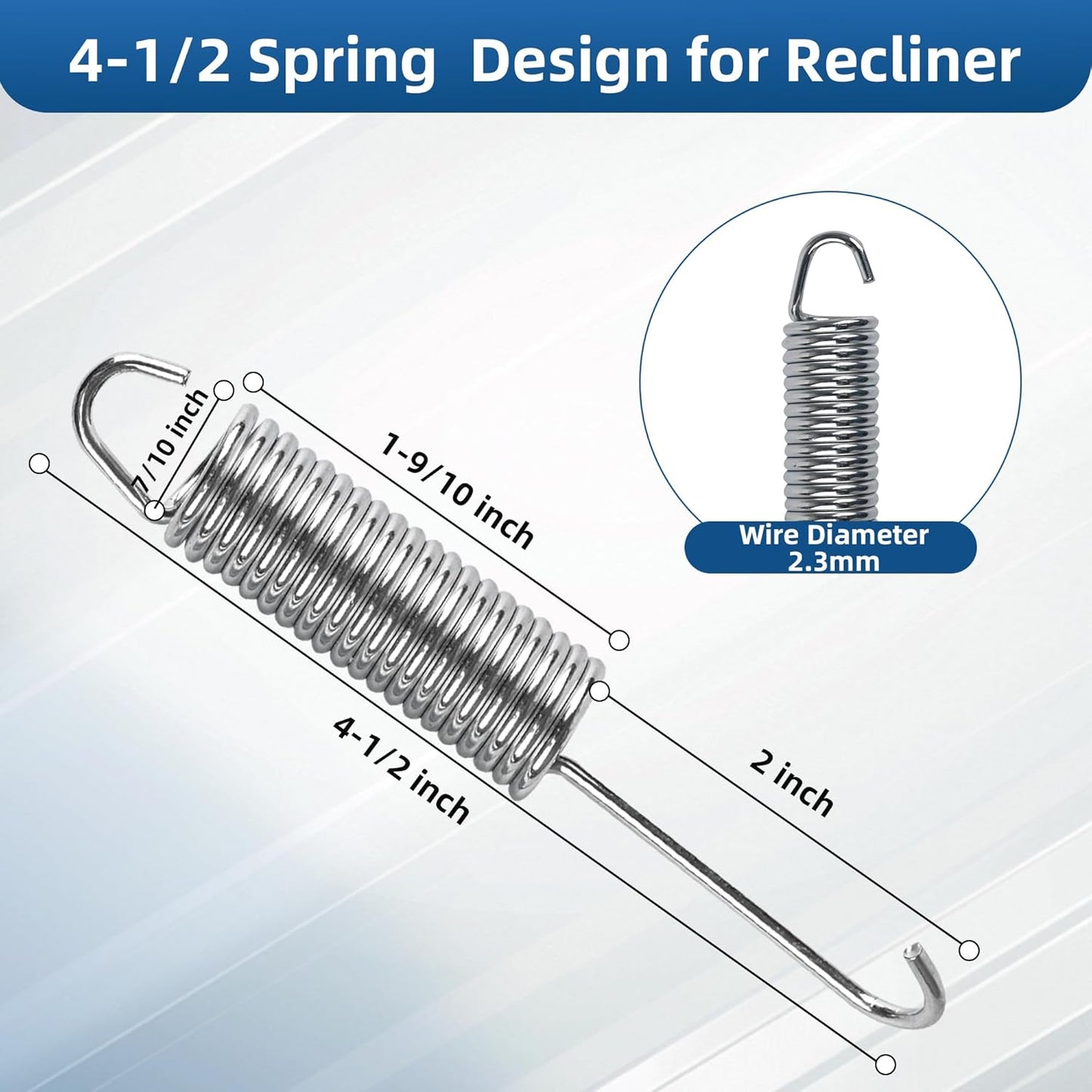 4-1/2 Inch Spring 2 Pack Stainless Steel Tension Spring Heavy Duty Rust-Resistant Recliner Replacement Parts for Recliner Mechanism Sofa Bed Folding Beds Trampolines RV Furniture Long Neck Hook Style