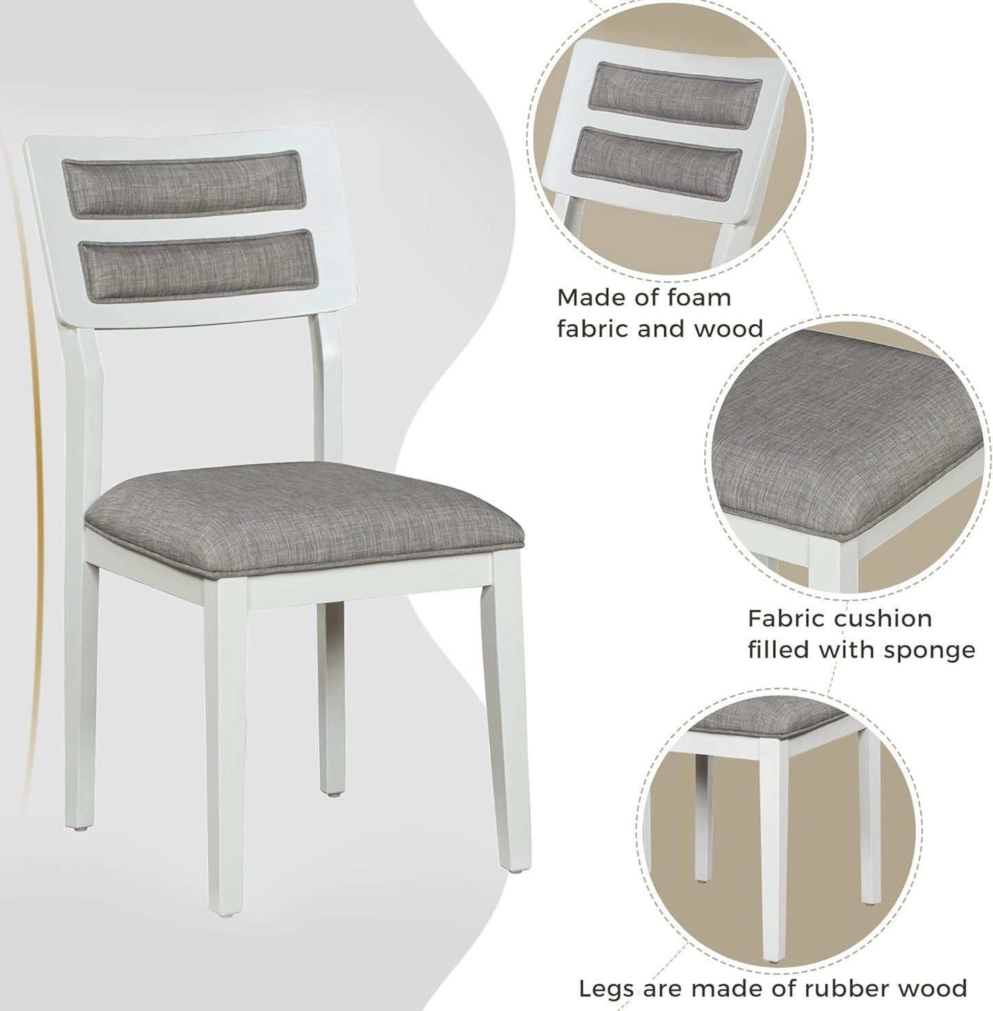 Ball & Cast 6-Piece Dining Table Set for 6,Kitchen Table Set W/ 4 Upholstered Chairs & 1 Bench,Living Room Furniture W/ 60" Rectangle Table & Foot Pad,for Dining Room,Kitchen,Restaurant,White+Gray